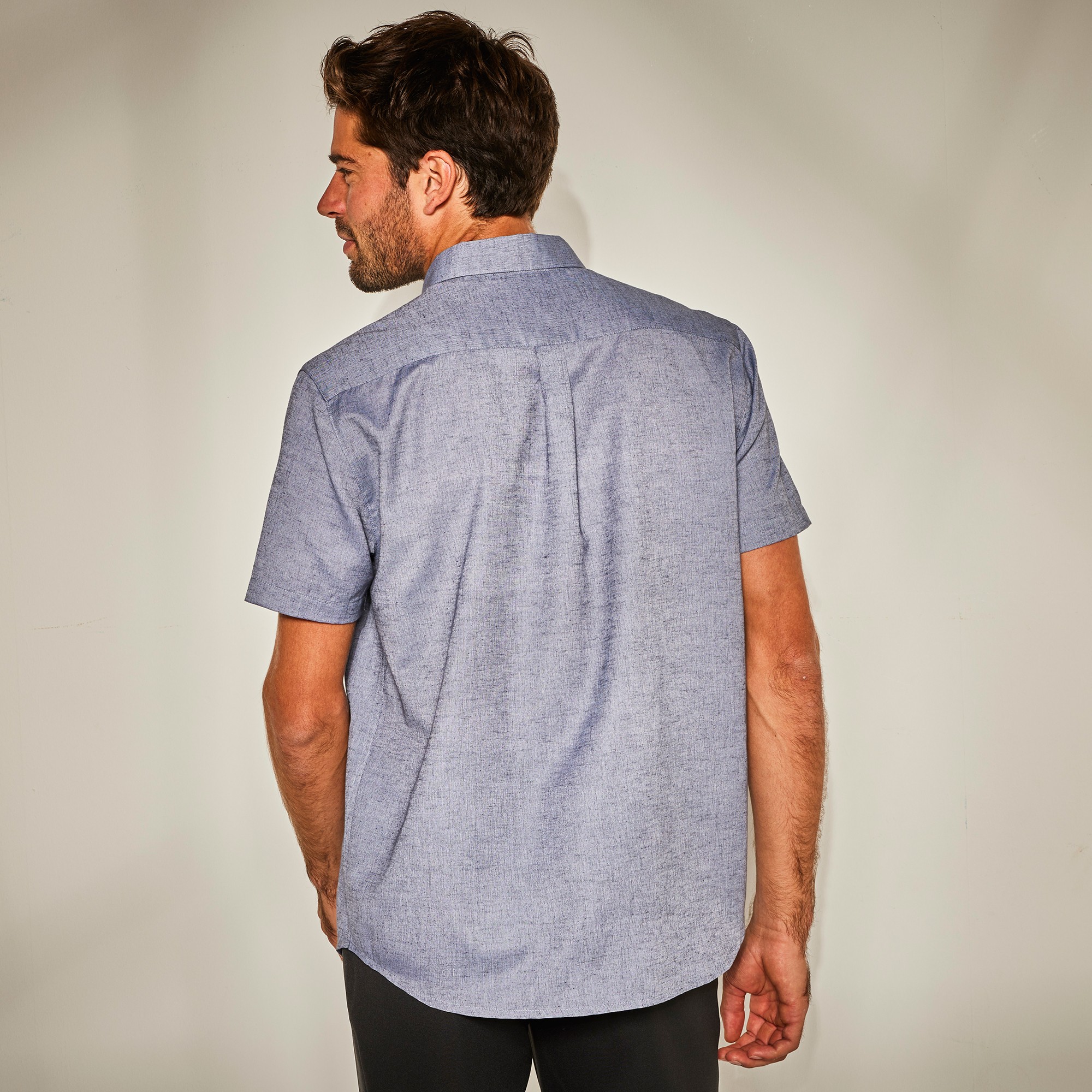 Chemise unie manches courtes bleu grise Blancheporte