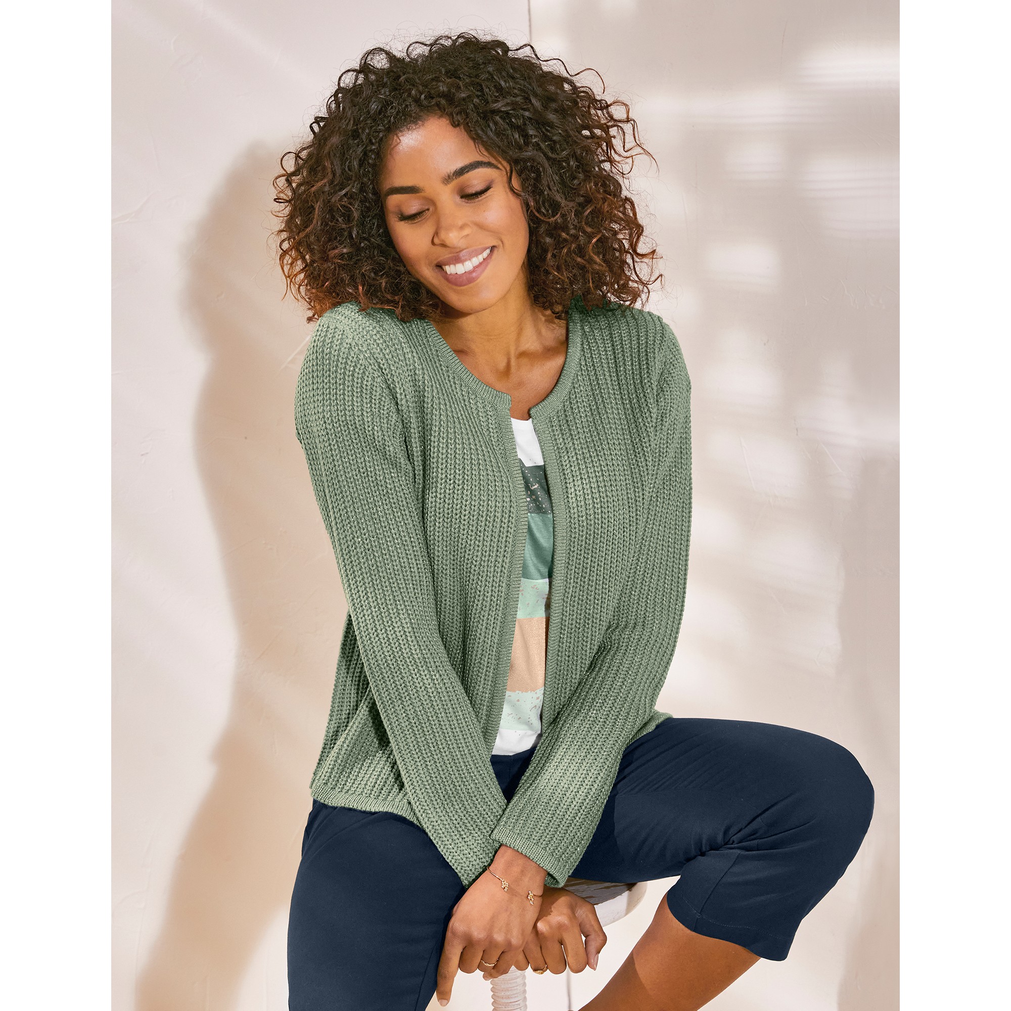 Gilet Paletot Fils Dorés, Maille Anglaise Toucher Mohair - Blancheporte