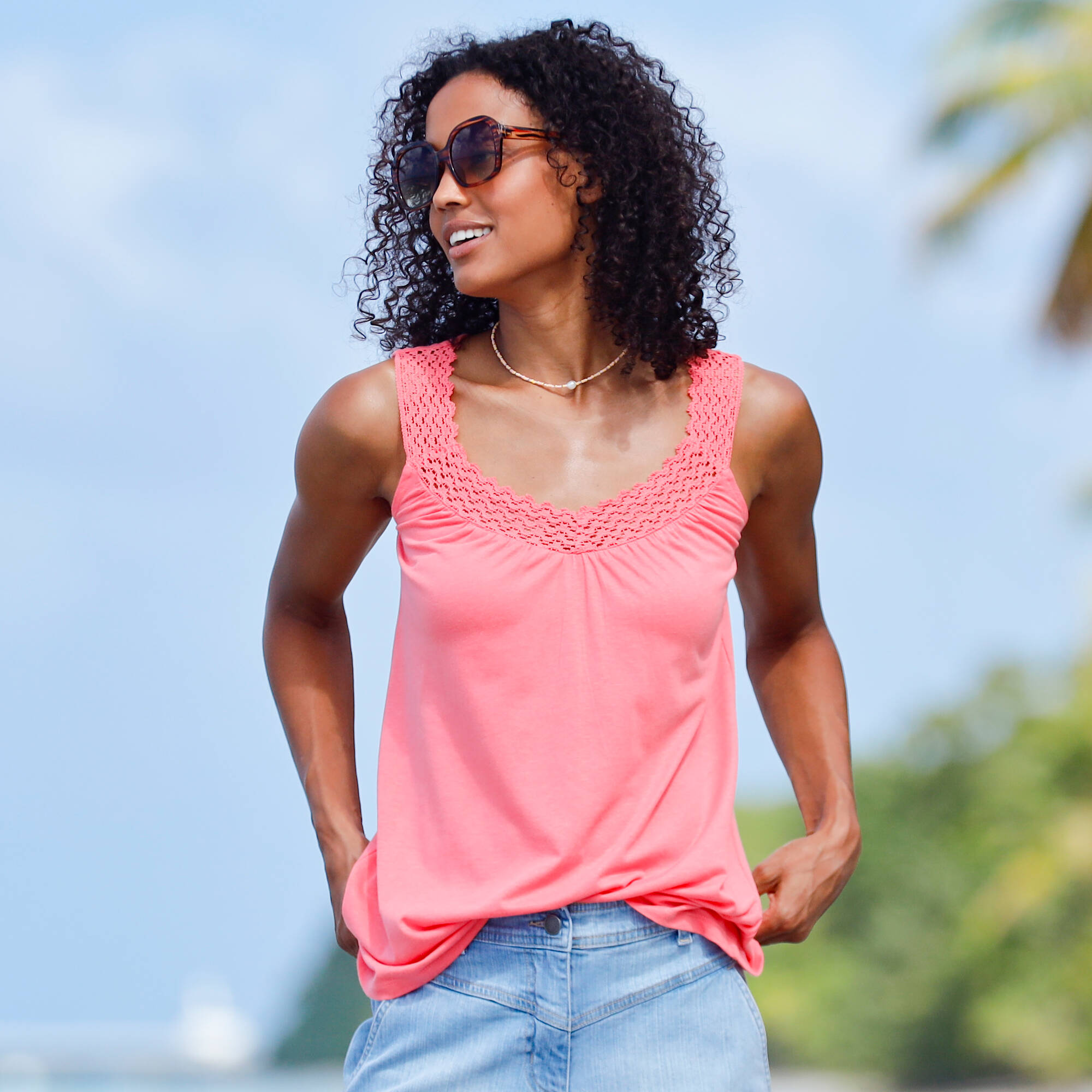 Débardeur macramé, coton-viscose - Blancheporte