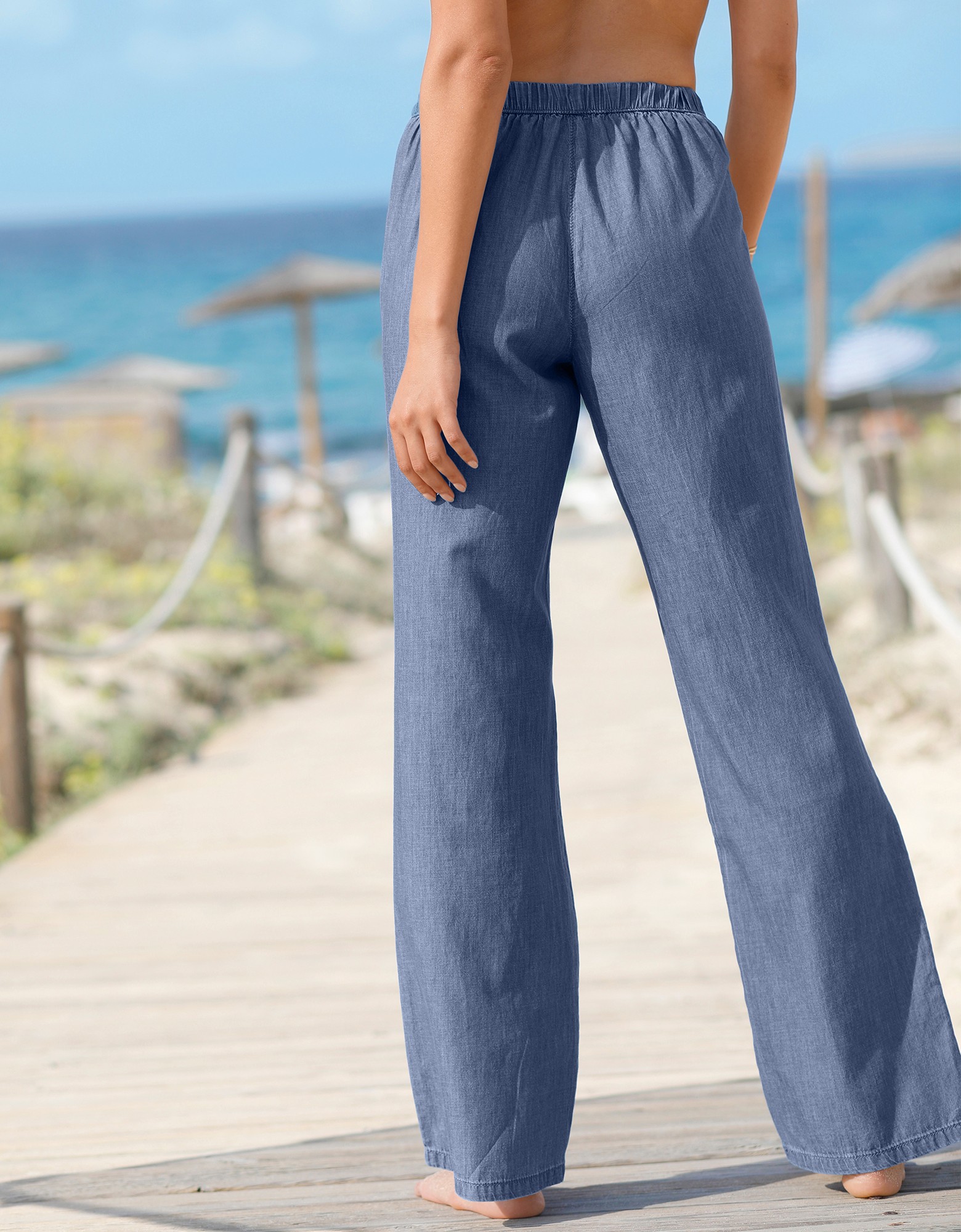 Pantalon large droit denim leger