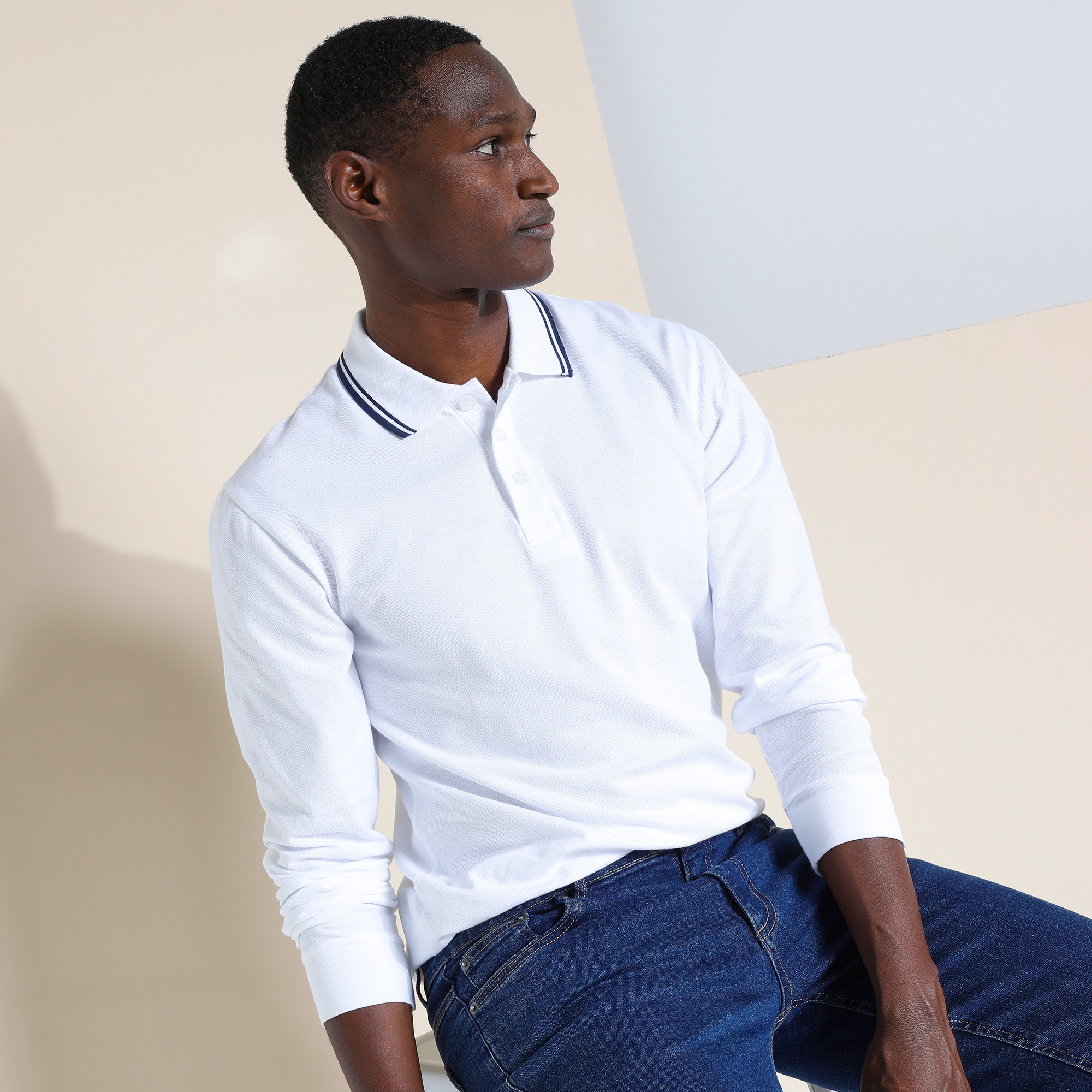 Polo Uni Maille Piquée Manches Longues - Blancheporte