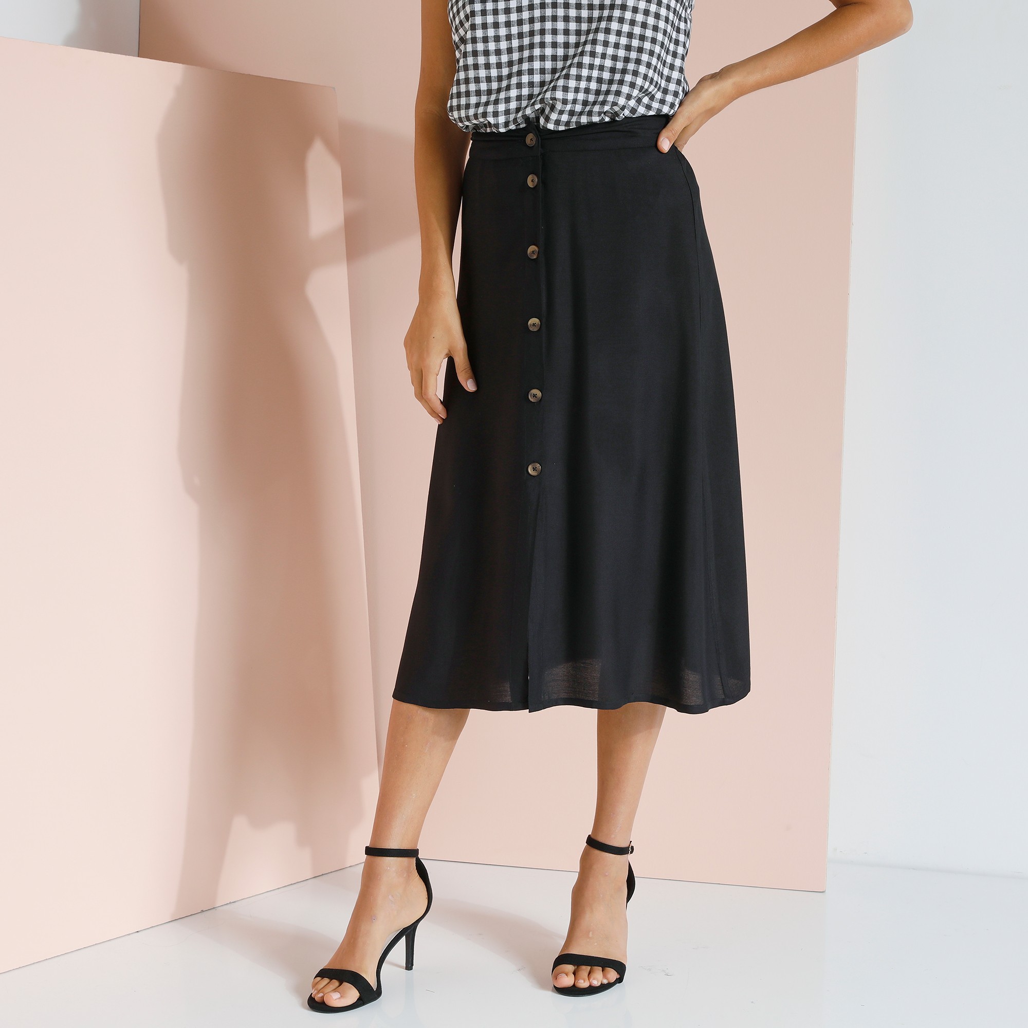 Jupe Boutonnée Fluide Unie, Viscose Écoresponsable - Blancheporte