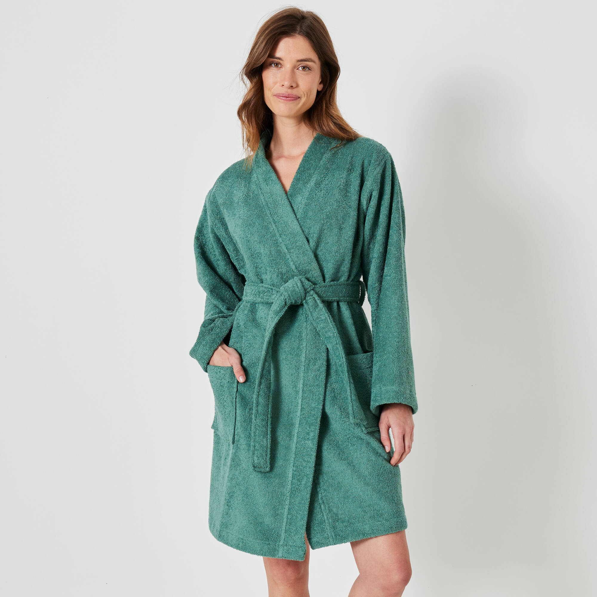 Peignoir court adulte col kimono  - éponge bouclette 380 g/m² - Blancheporte