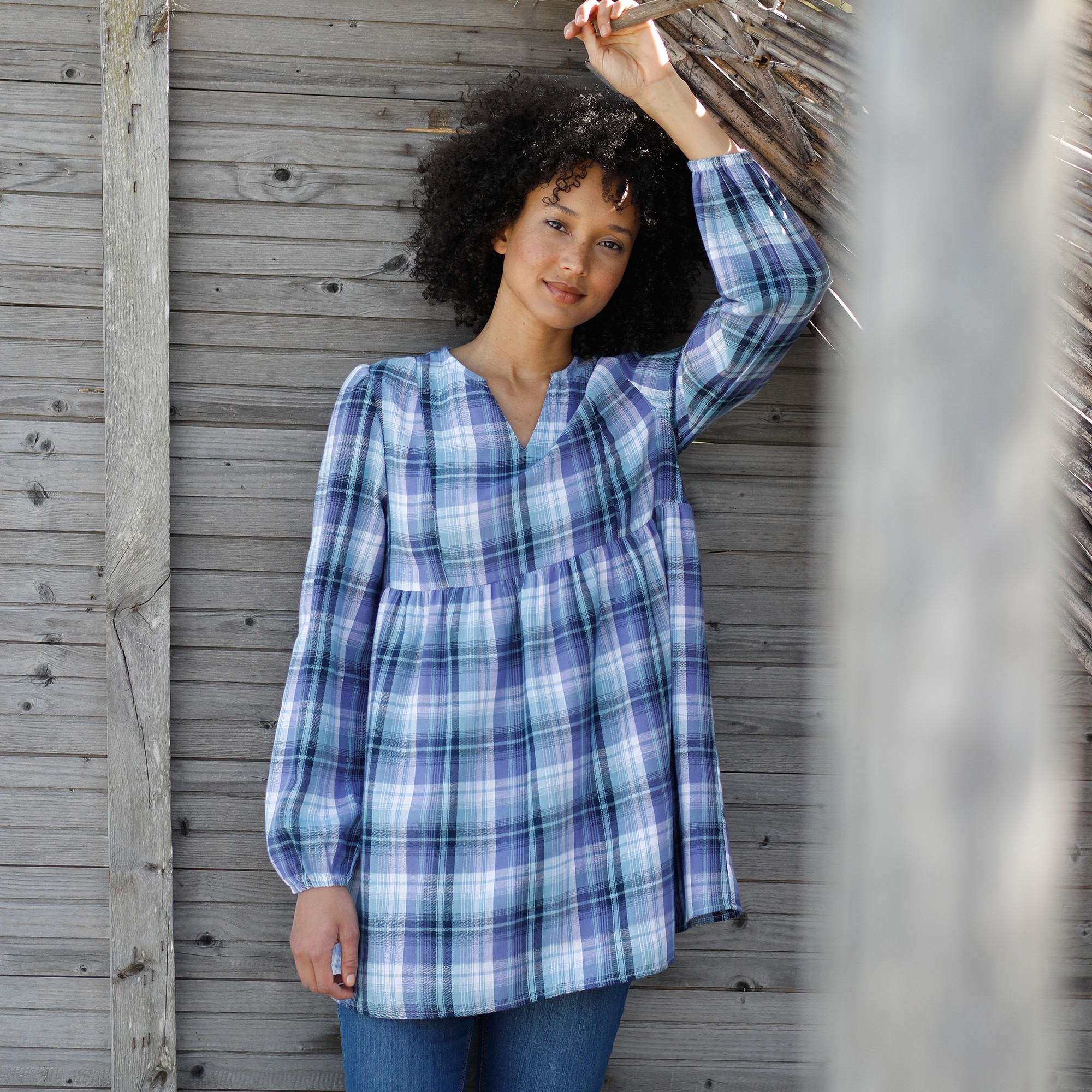 Blouse Flanelle Ample, Carreaux Tissés-teints - Blancheporte