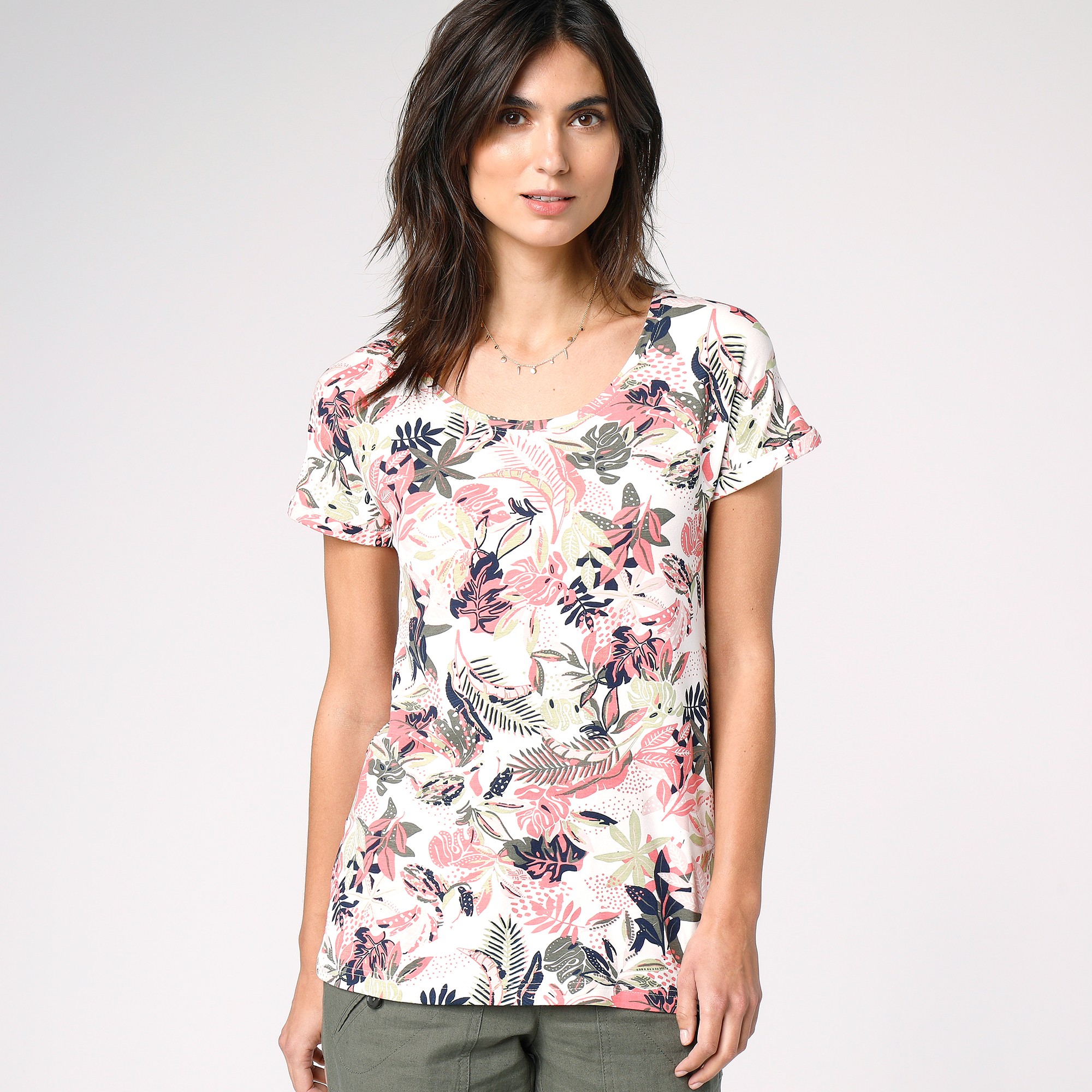 T-shirt Imprimé Manches Courtes Jungle Multicolore - Blancheporte