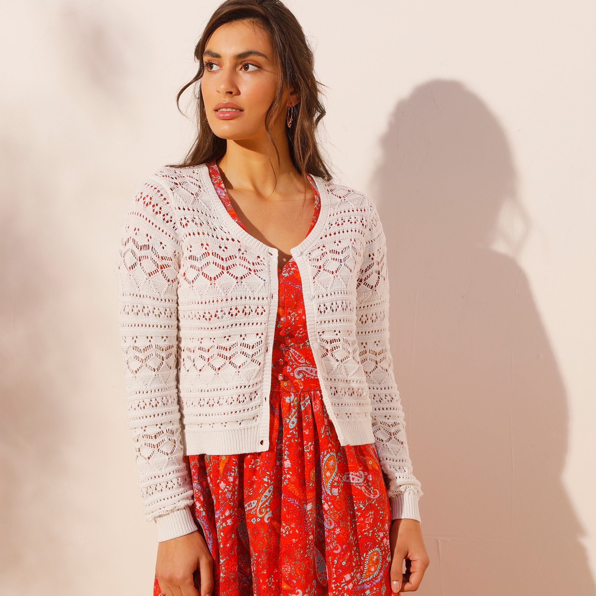 Gilet boléro maille ajourée - 54 - Écru - Coeur Au Sud