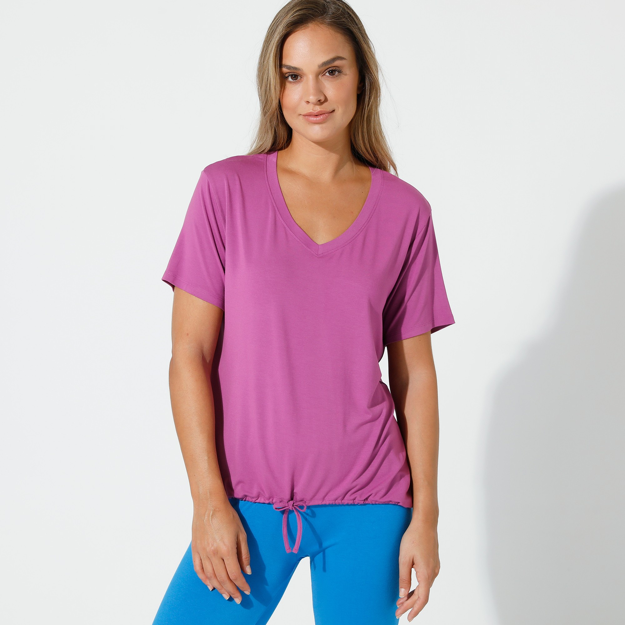 T-shirt Uni Col V Blousant Volume Confort - Blancheporte