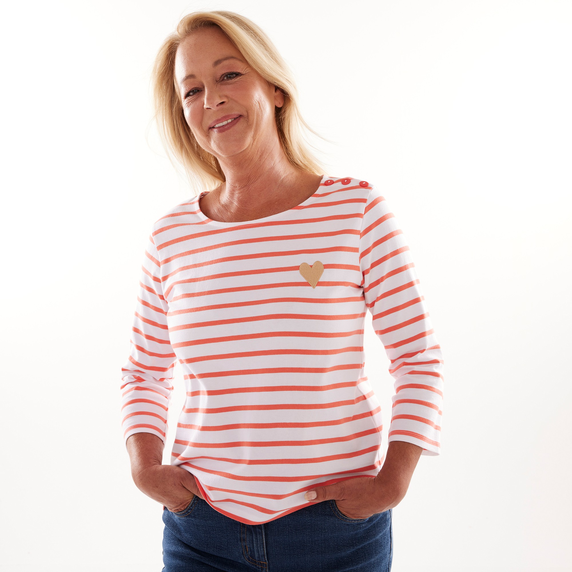 T-shirt Marinière Broderie Coeur Doré - Blancheporte