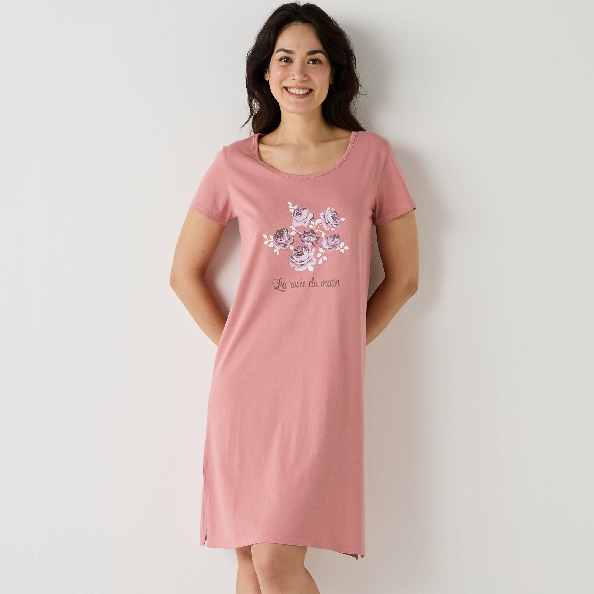 Chemise de nuit courte manches courtes rose Blancheporte