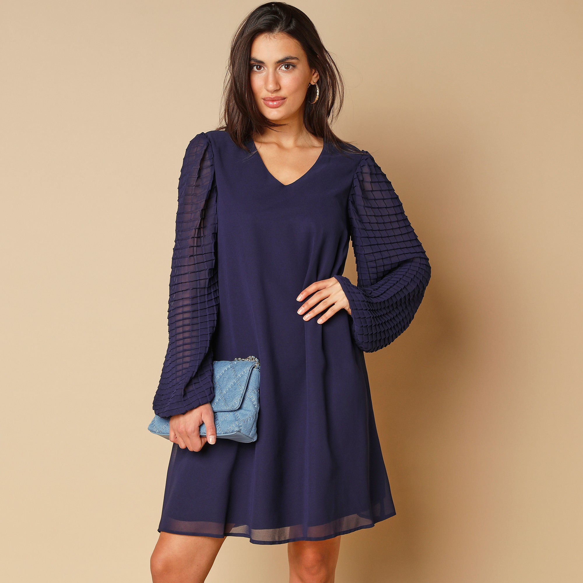 Robe housse manches fantaisie - 52 - Bleu - Lora Zellini