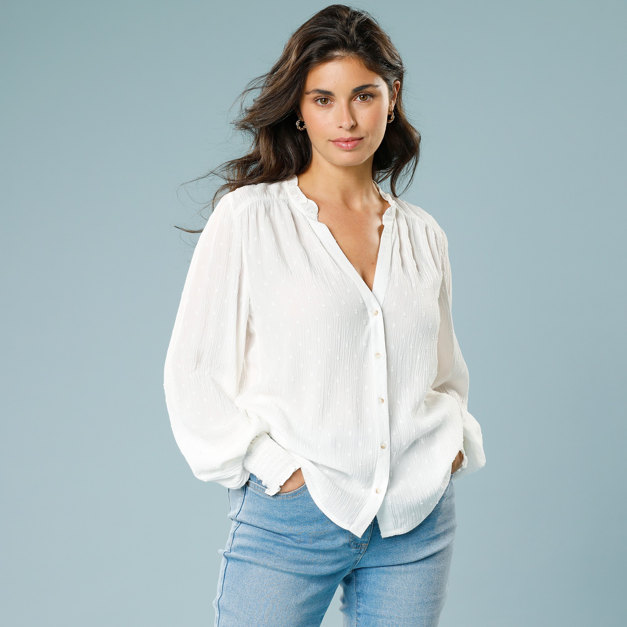 Chemisier Crépon Plumetis Uni, Spéciale Petites - Blancheporte