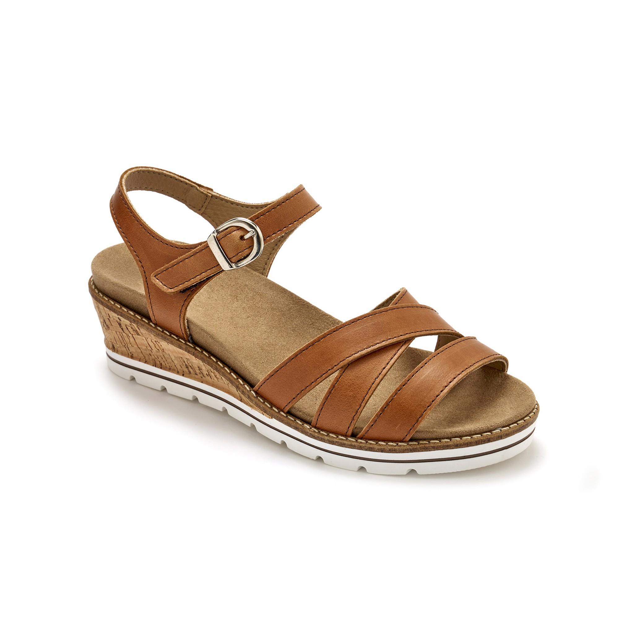 Sandales cuir brides croisées - 41 - Marron - Pédiconfort