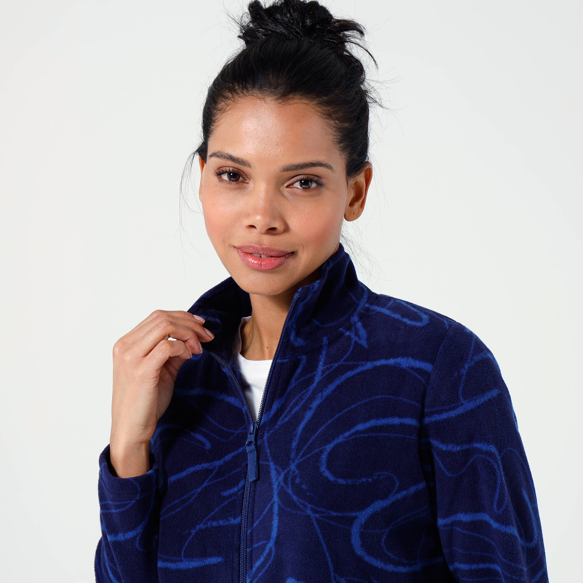 Veste polaire zippee imprimee manches longues marine Blancheporte
