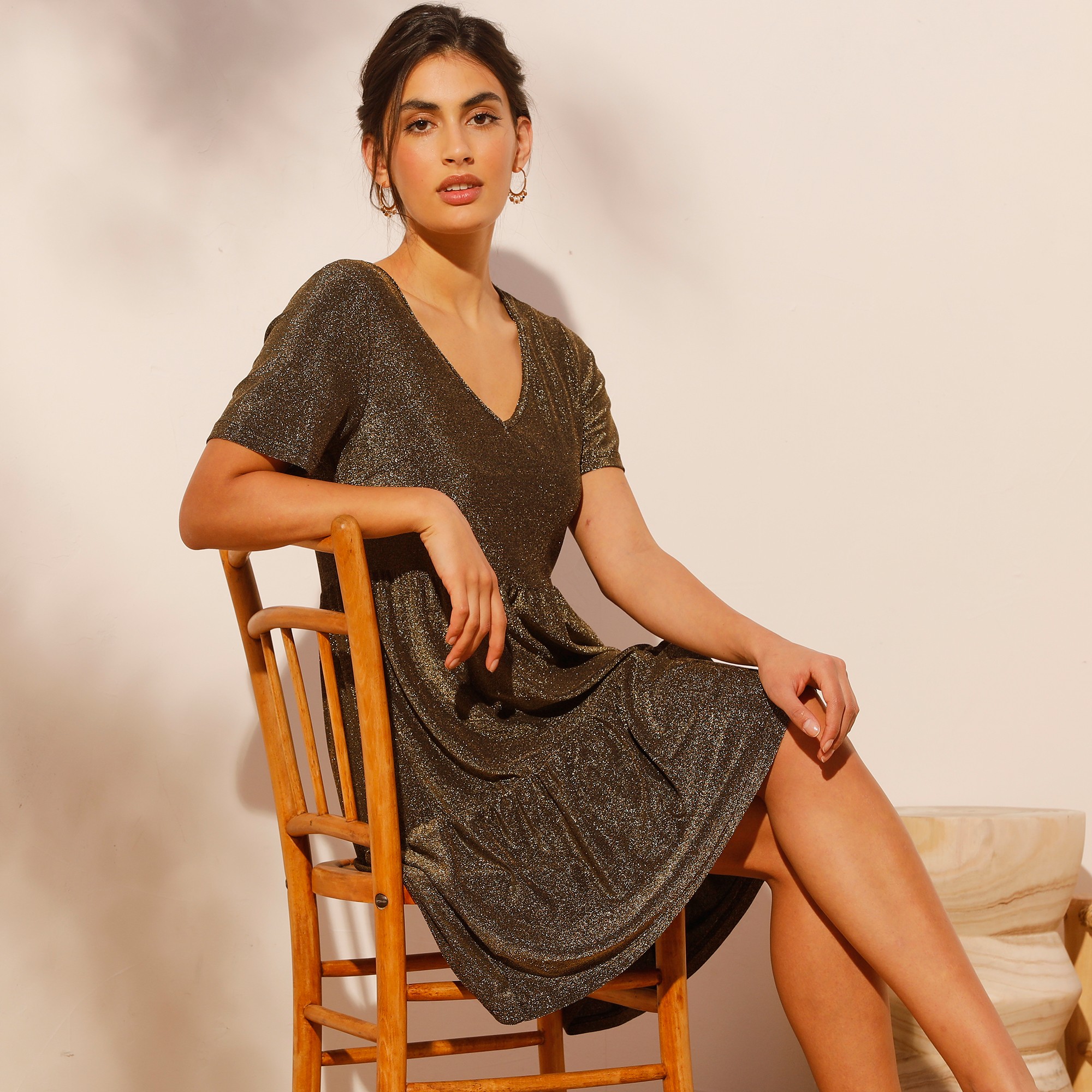 Robe courte maille brillante - 46/48 - Or - Coeur Au Sud