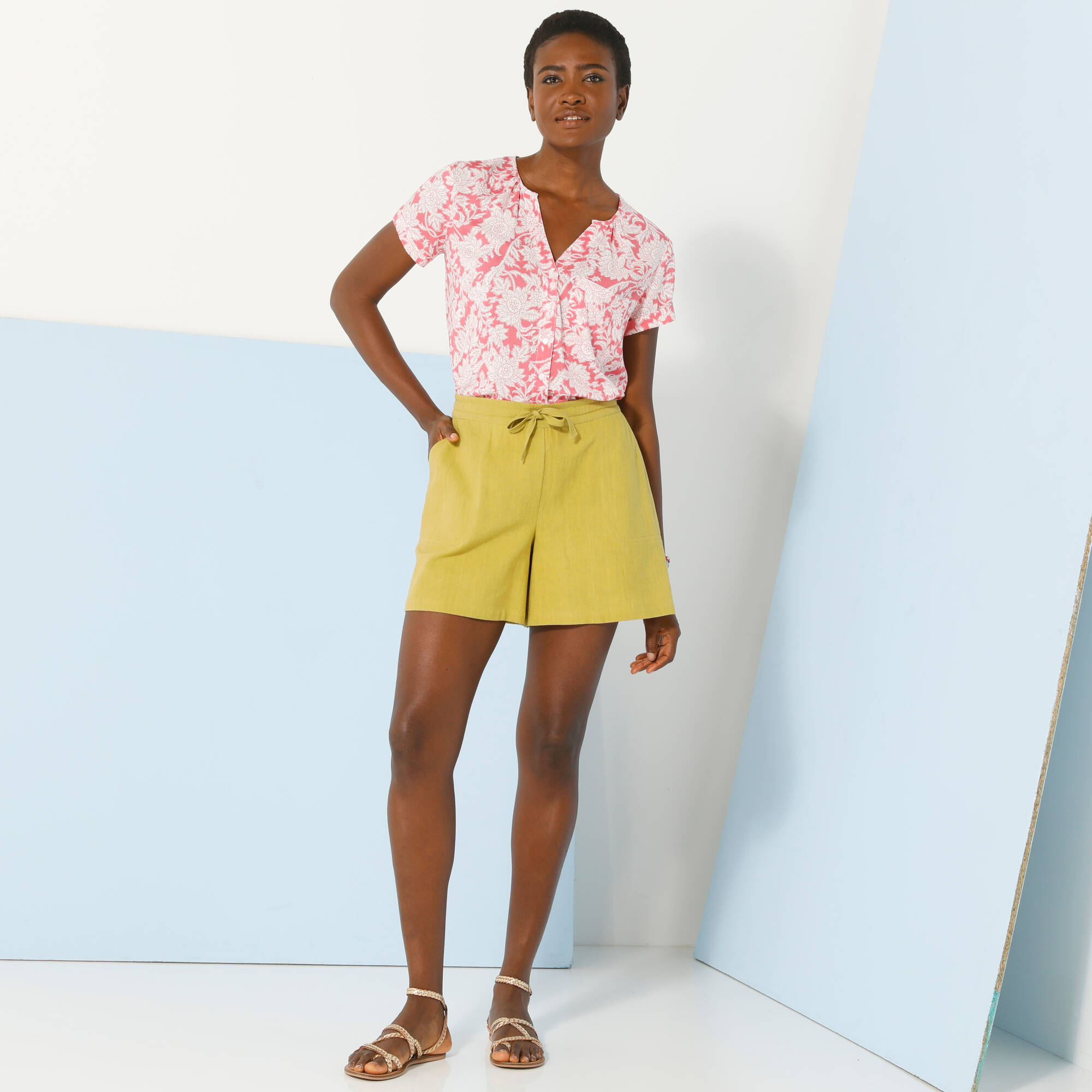 Short uni, coton-lin - Blancheporte