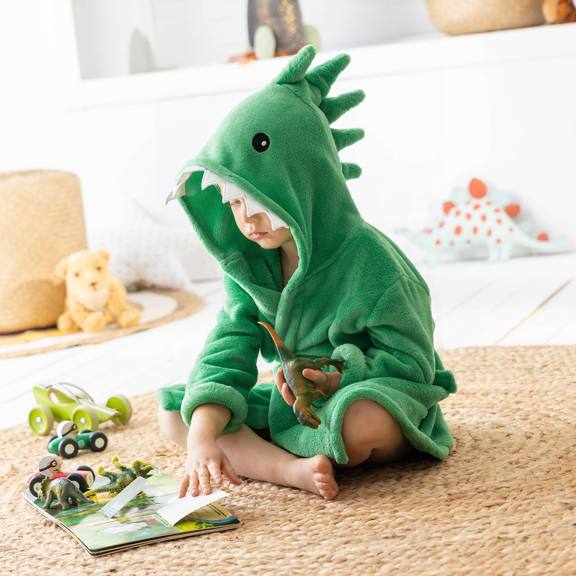 Peignoir de bain enfant dinosaure à capuche microfibre toute douce - Blancheporte