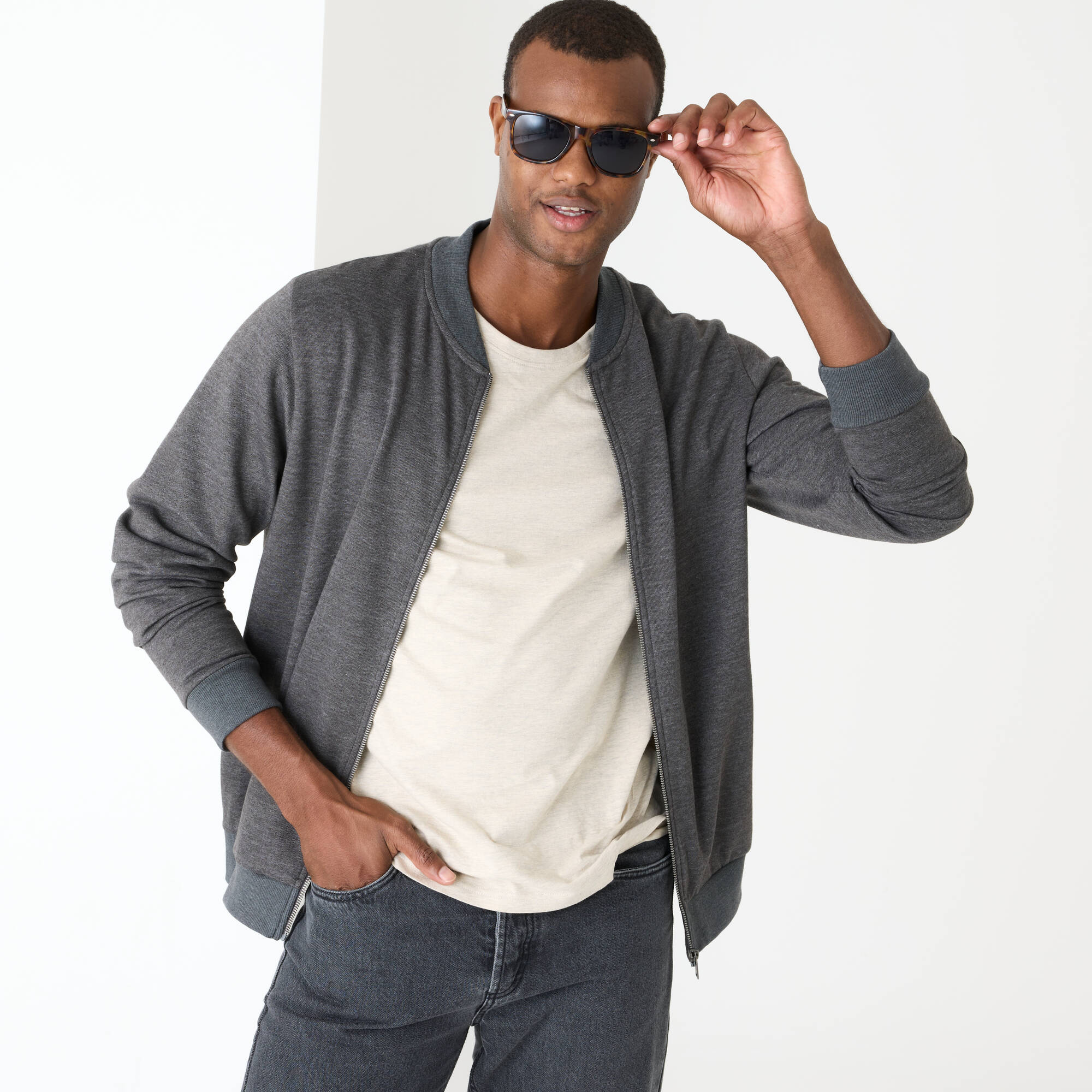 Sweat col bomber entièrement zippé uni - Blancheporte