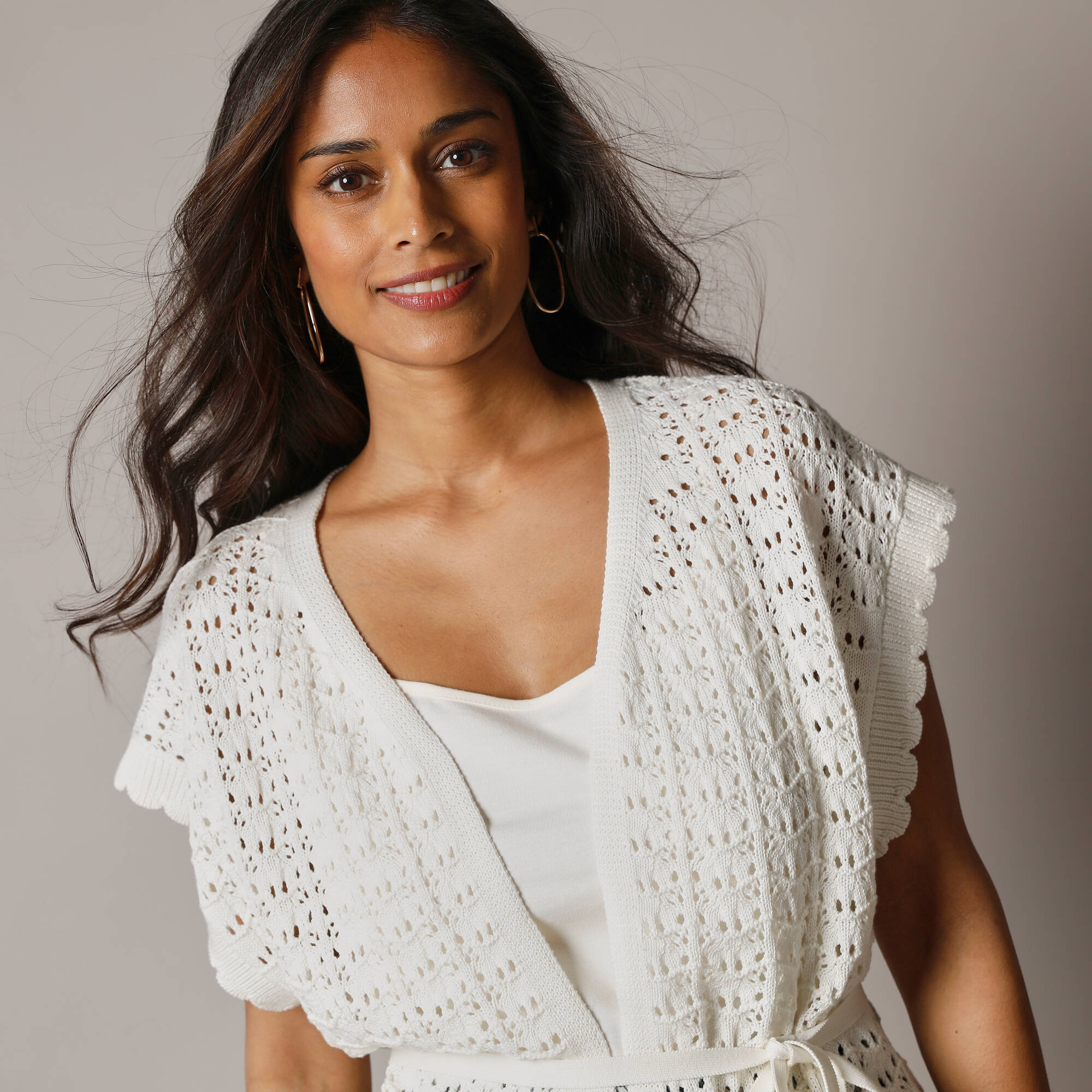 Gilet crochet en coton, manches courtes - Blancheporte