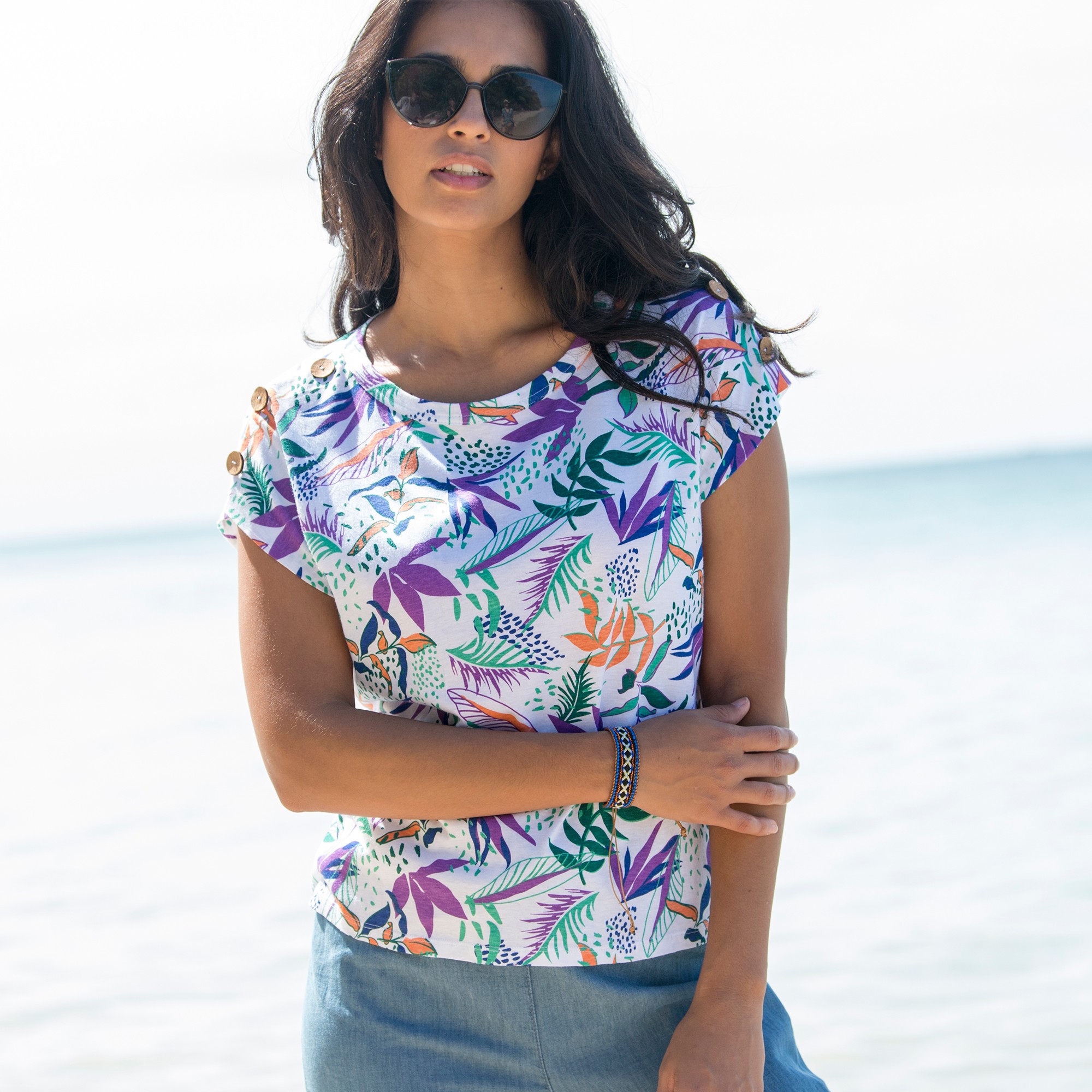 T-shirt Imprimé Détail Boutonné - Blancheporte