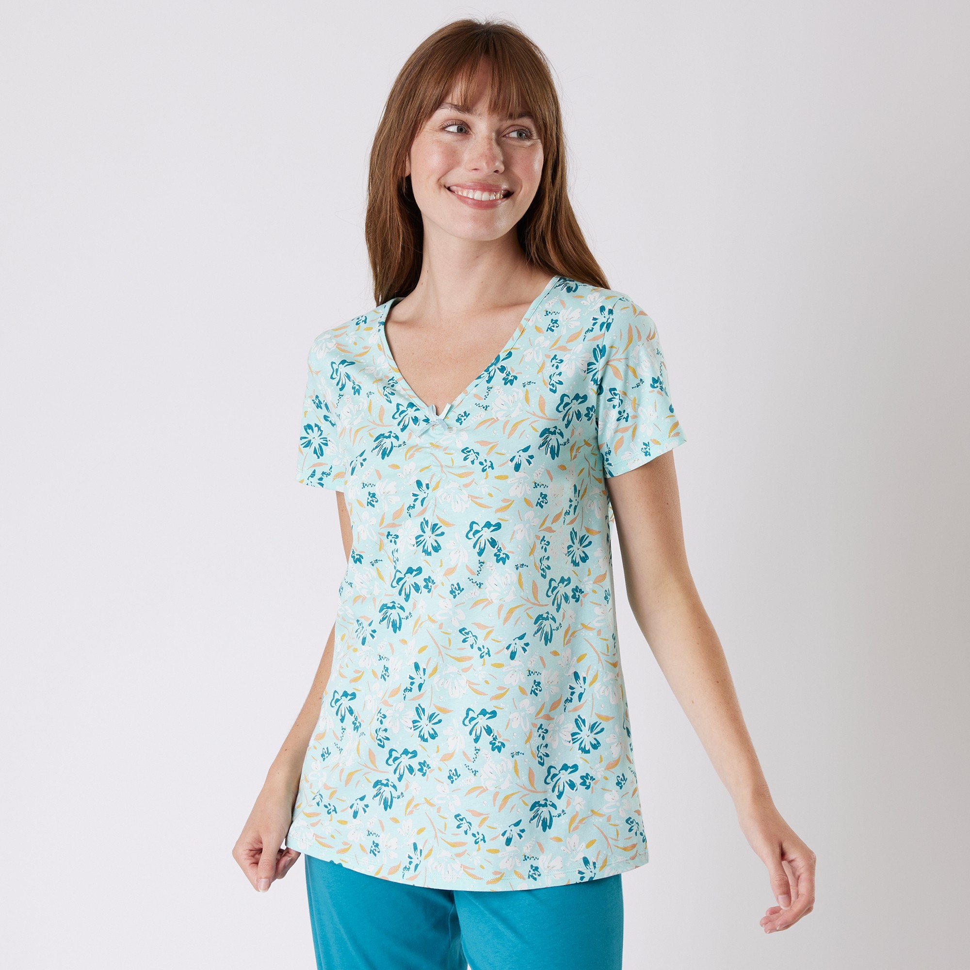 Tee-shirt Pyjama Manches Courtes Imprimé Floral - Blancheporte