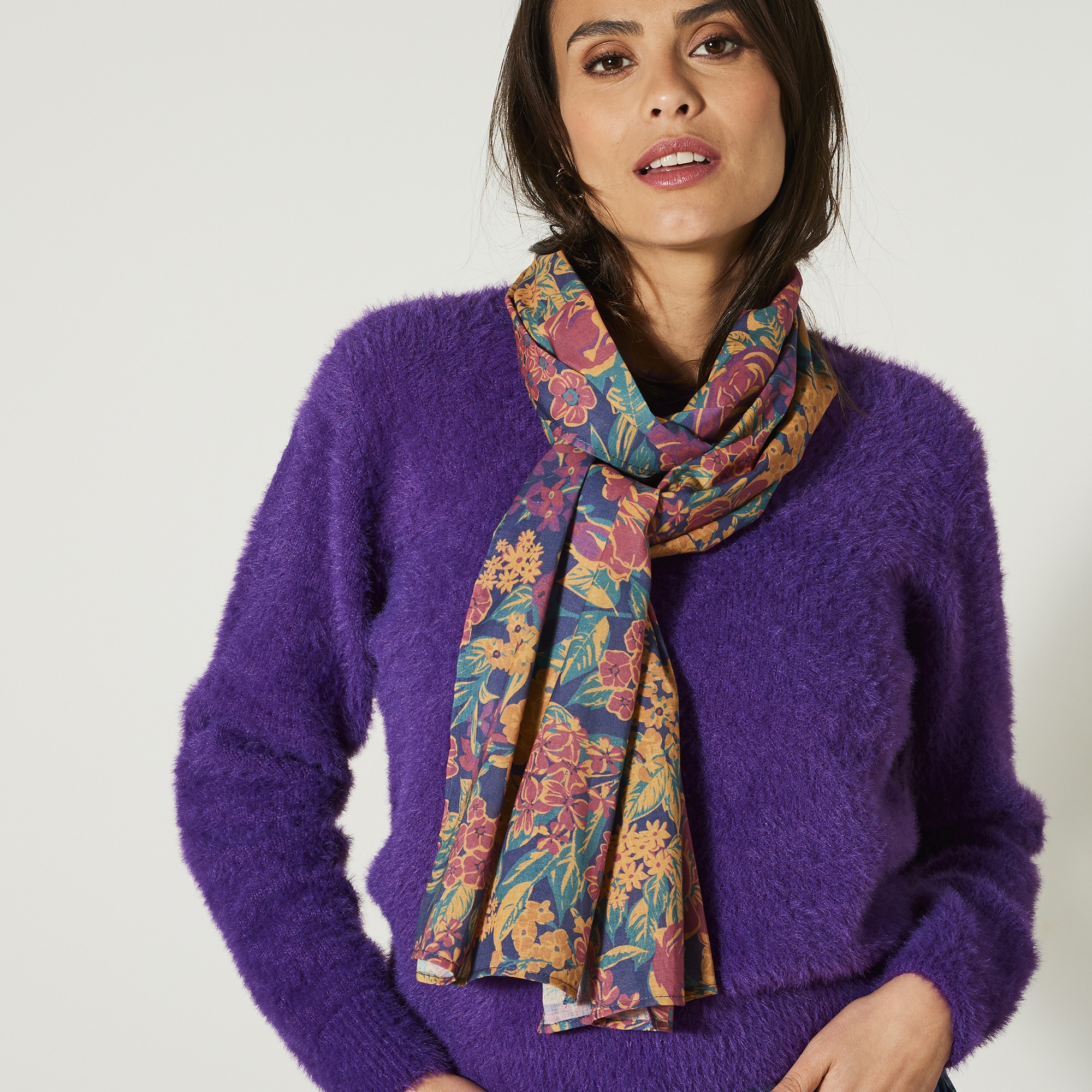 Foulard Style Che?che Confectionné En France Imprime?, 198 X 38 Cm - Coton - Blancheporte