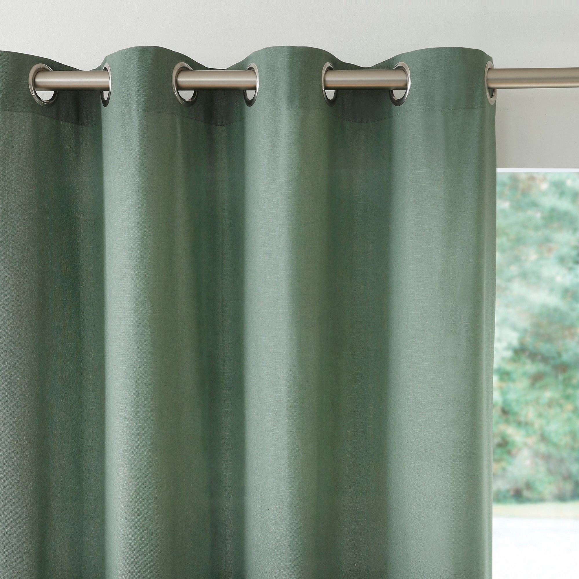 Rideau bachette uni tamisant oeillets - Rideau : Largeur 135 X Hauteur 260cm - Vert - Colombine