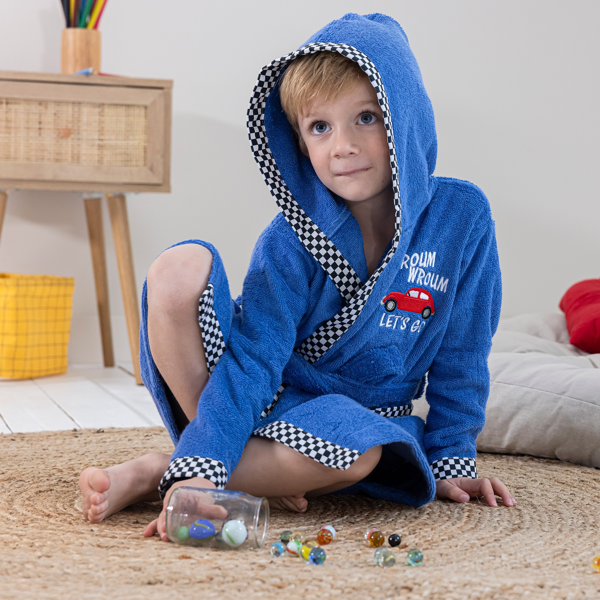 Peignoir De Bain Enfant Voiture À Capuche Éponge Coton - 340g/m² - Colombine des petits