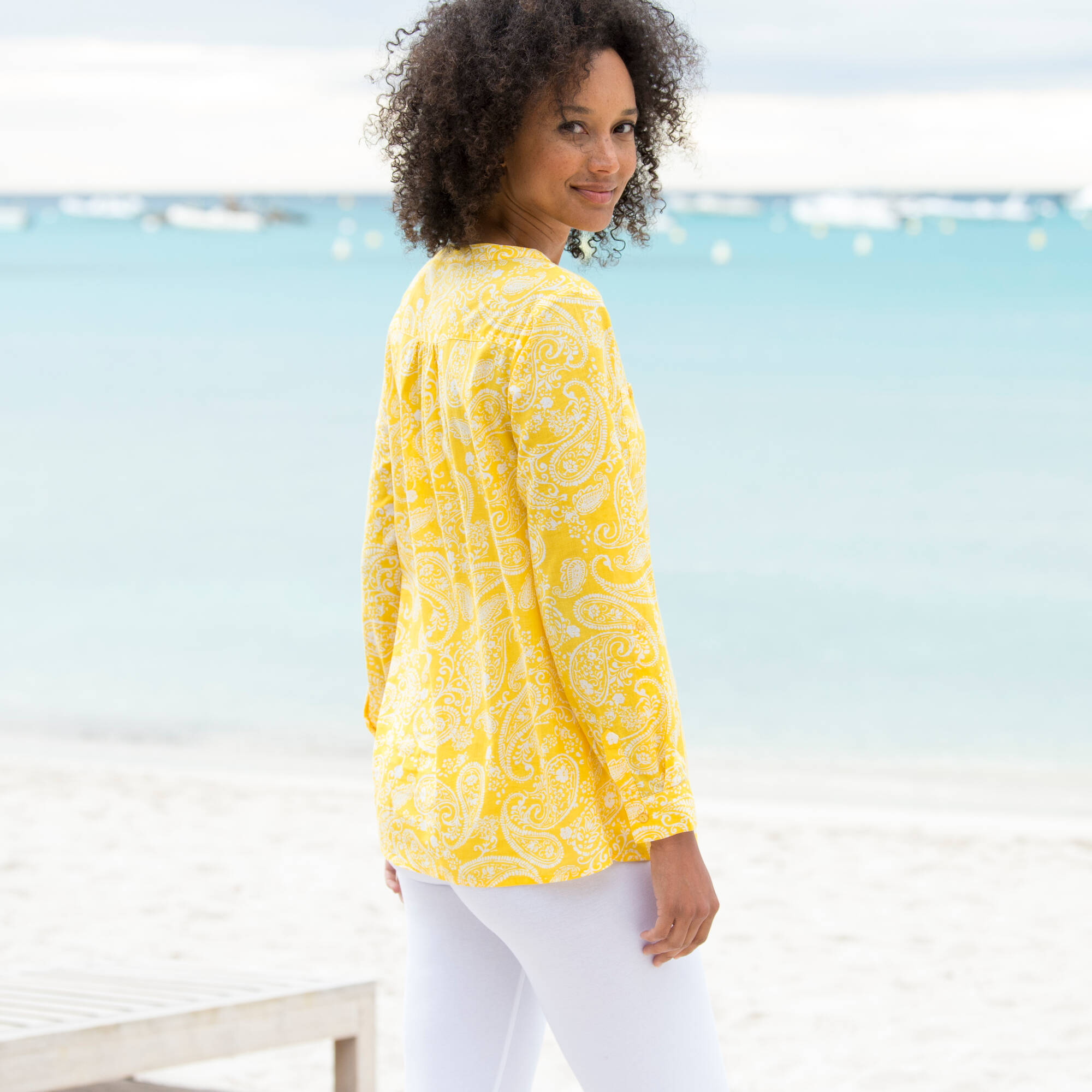 Tunique Princesse Taille 38 Jaune En Coton Et Soie - Occasion Très Bon état