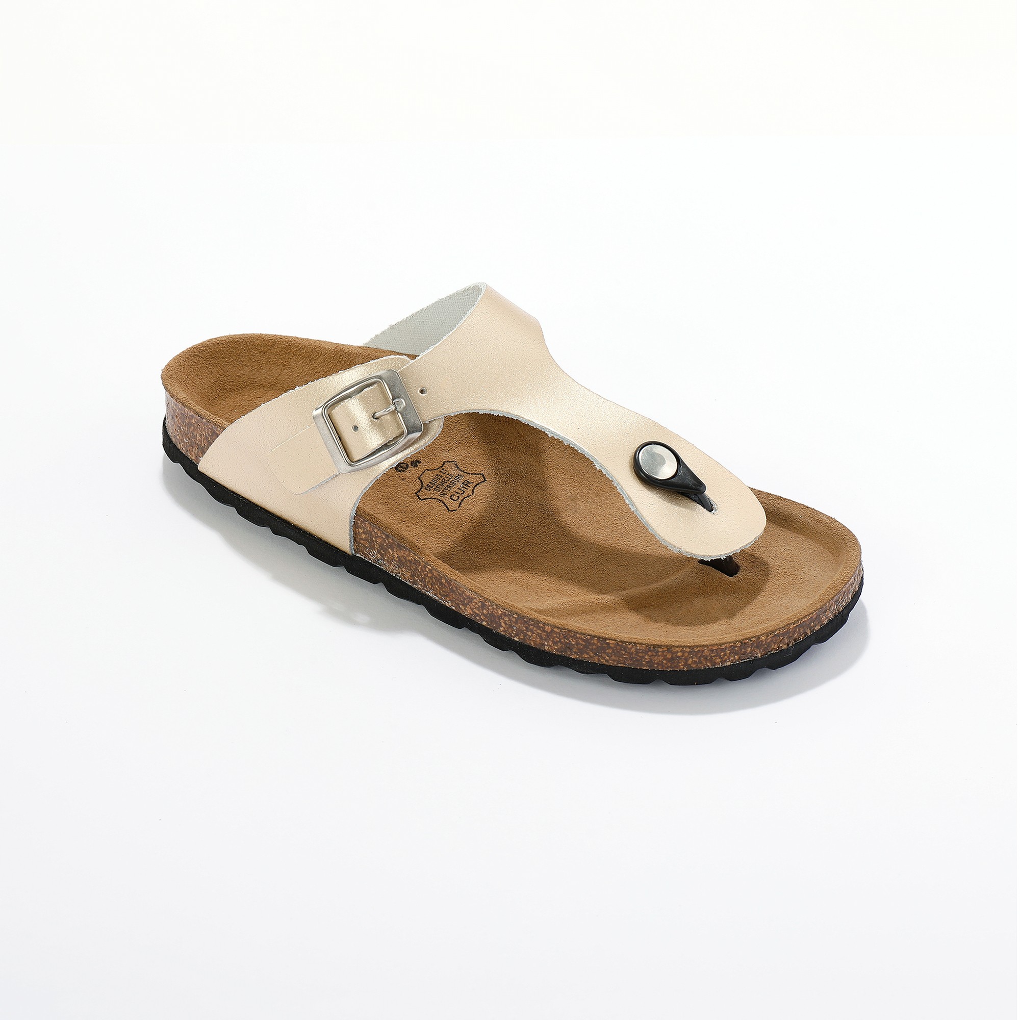 Sandales Entredoigts Cuir À Boucle Réglable - Argenté - Blancheporte