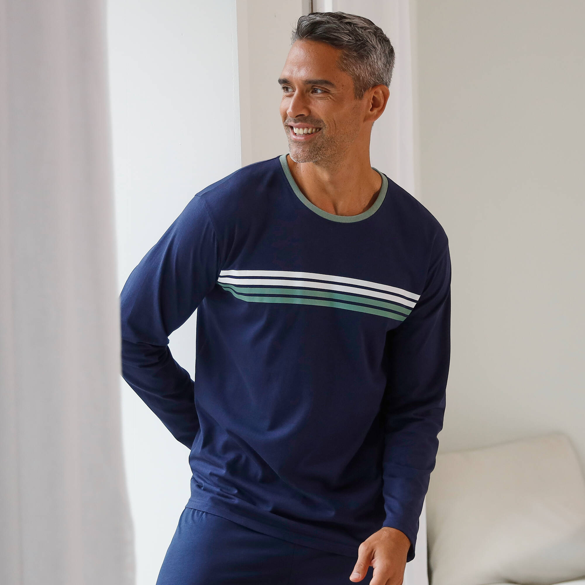 T-shirt pyjama rayé manches longues - Blancheporte