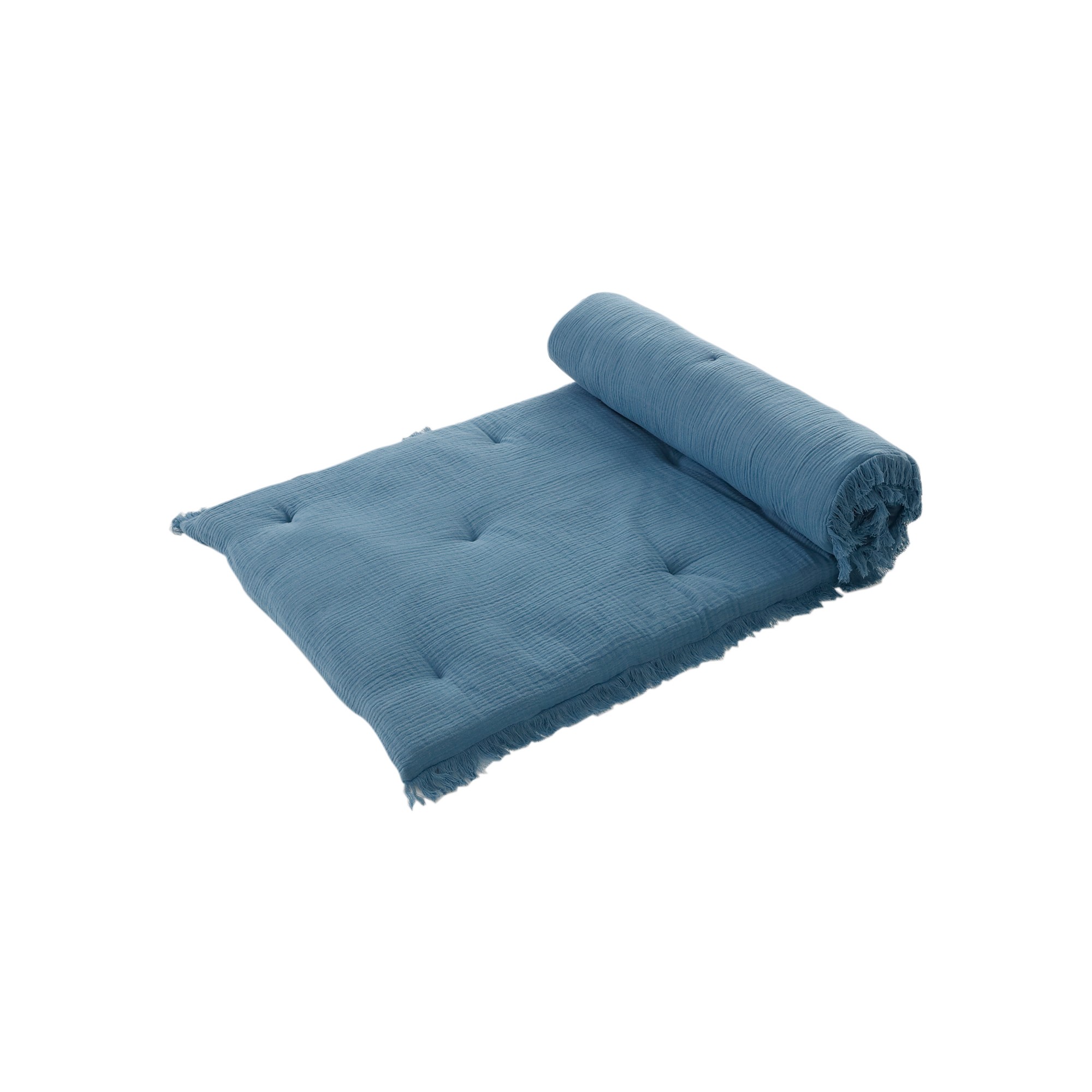 Long coussin de canapé double gaze de coton - Long Coussin : 65x180x3 Cm - Bleu - Colombine
