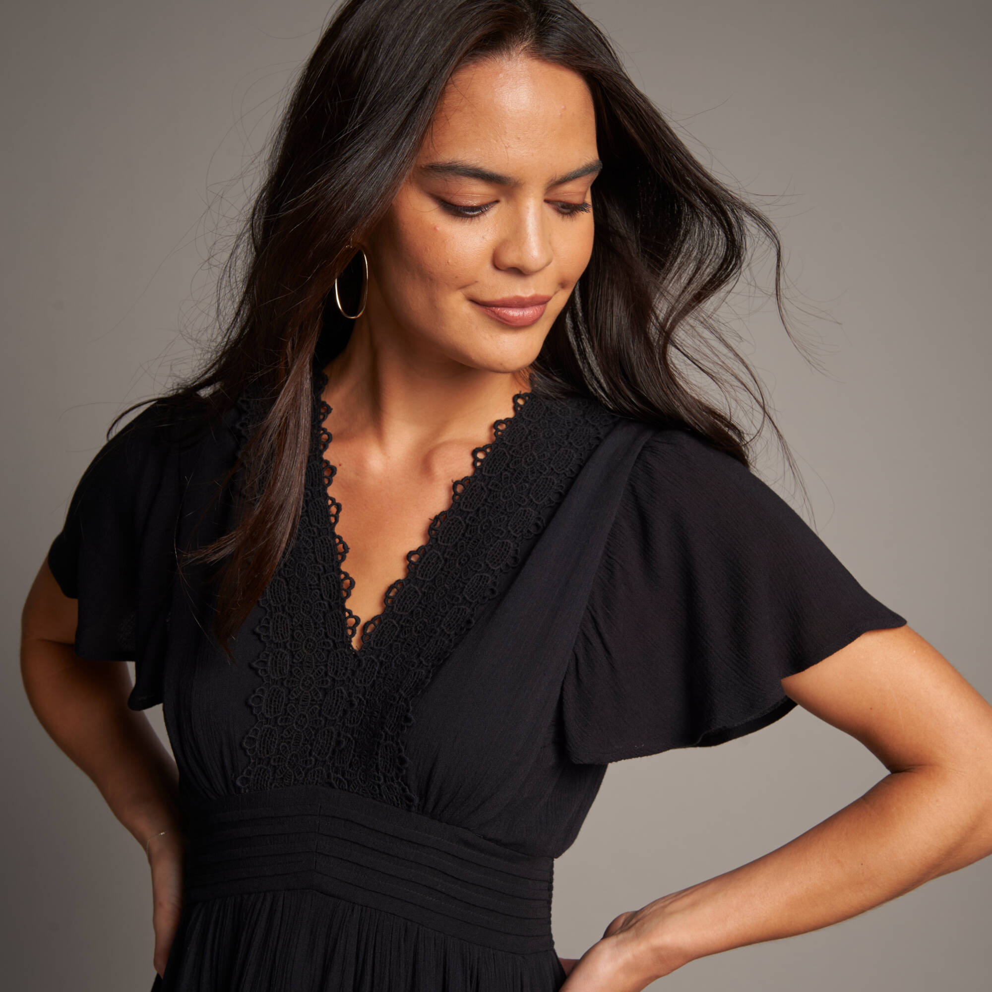 Robe longue en crpon et macram - Blancheporte 46 €