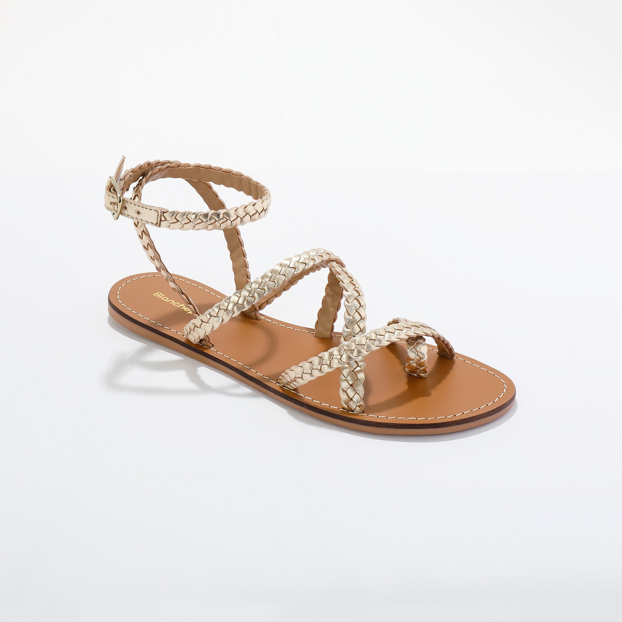 Sandales en cuir tress iris dor Blancheporte