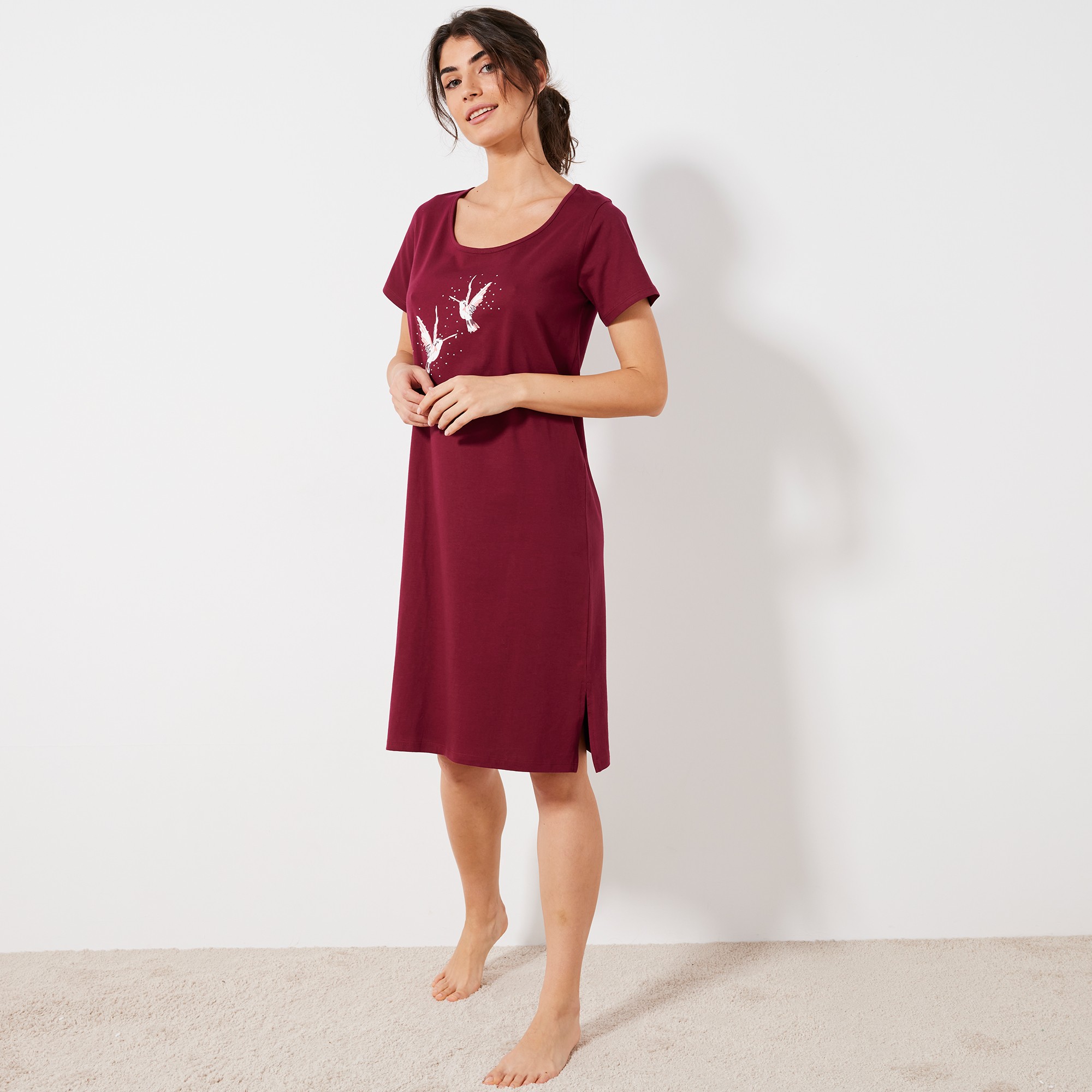 Chemise De Nuit Courte Imprimé Oiseaux - Blancheporte