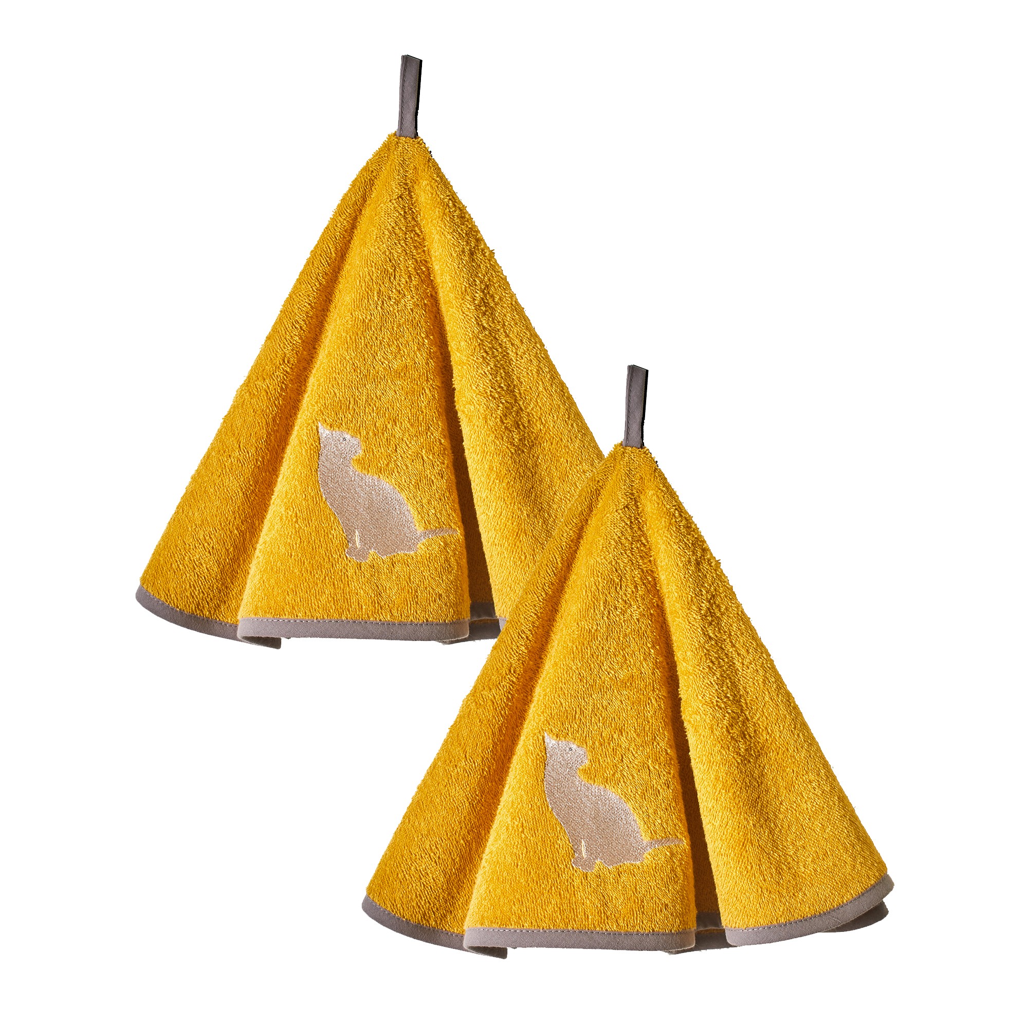 Torchons Ronds Éponge Brodée Chat - Lot De 2 - Blancheporte