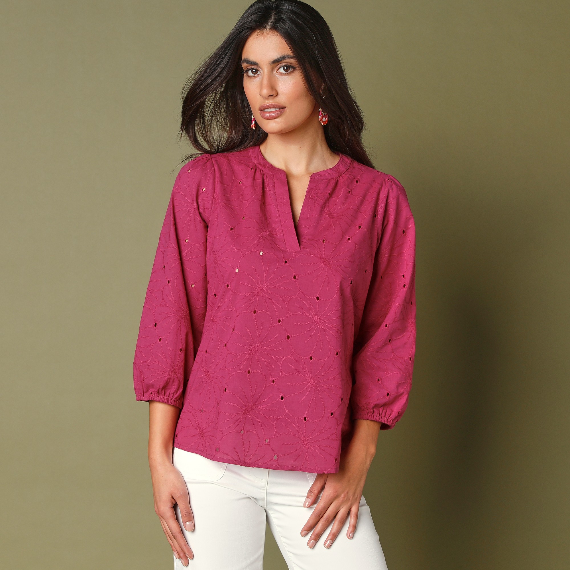 Blouse broderie anglaise - 50 - Violet - Lora Zellini