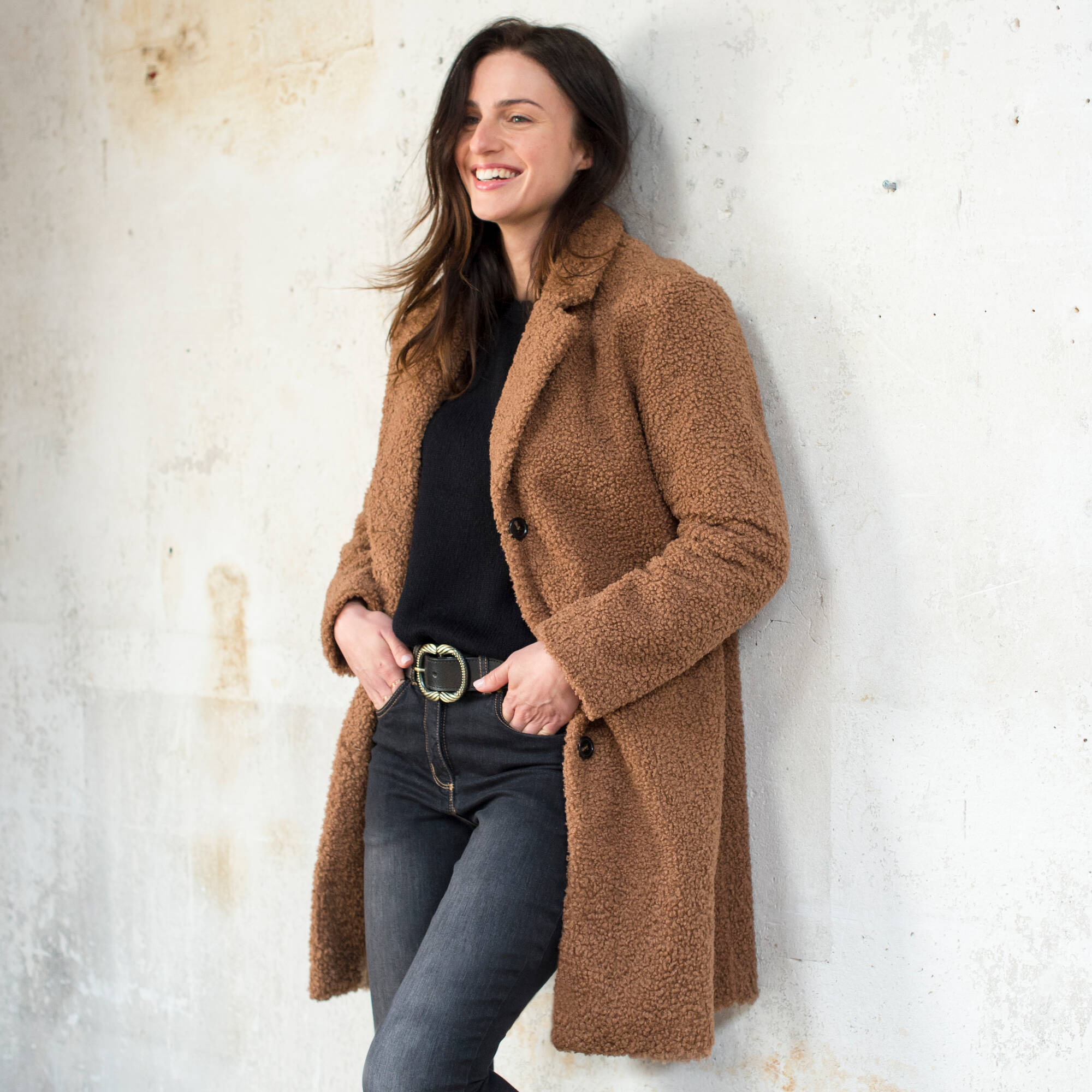 Manteau maille bouclette col tailleur - Blancheporte