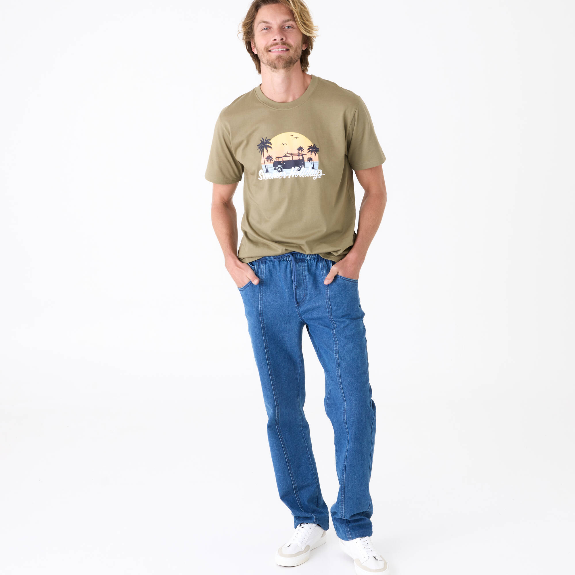 T-shirt col rond motif palmier manches courtes - Blancheporte 9 €
