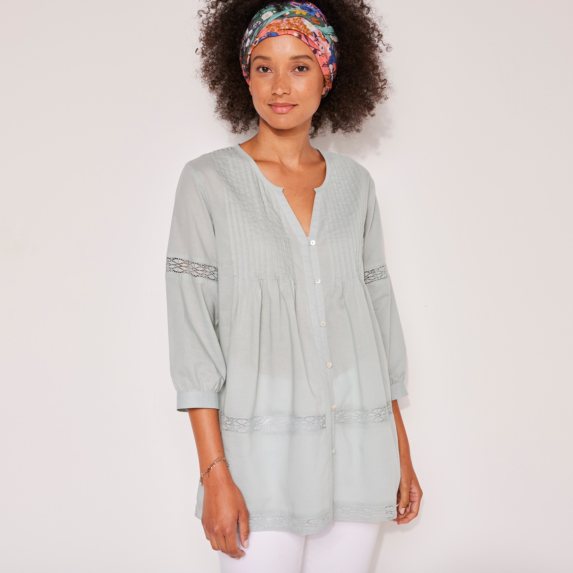 Tunique Boutonnée À Plis, Macramé - Blancheporte