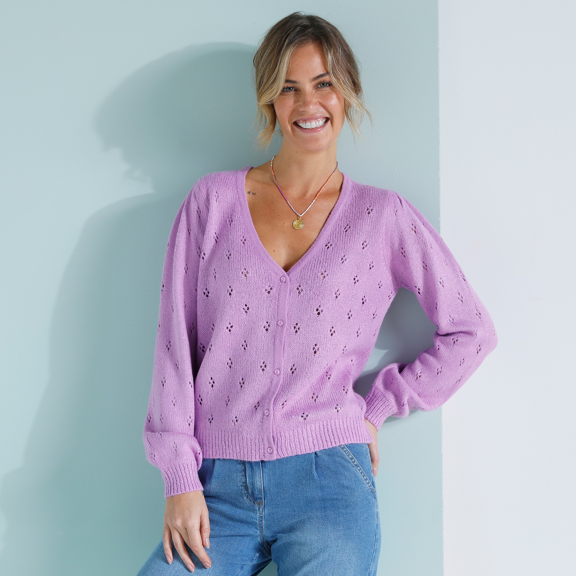 Gilet Boutonné, Maille Pointelle Toucher Mohair - Blancheporte