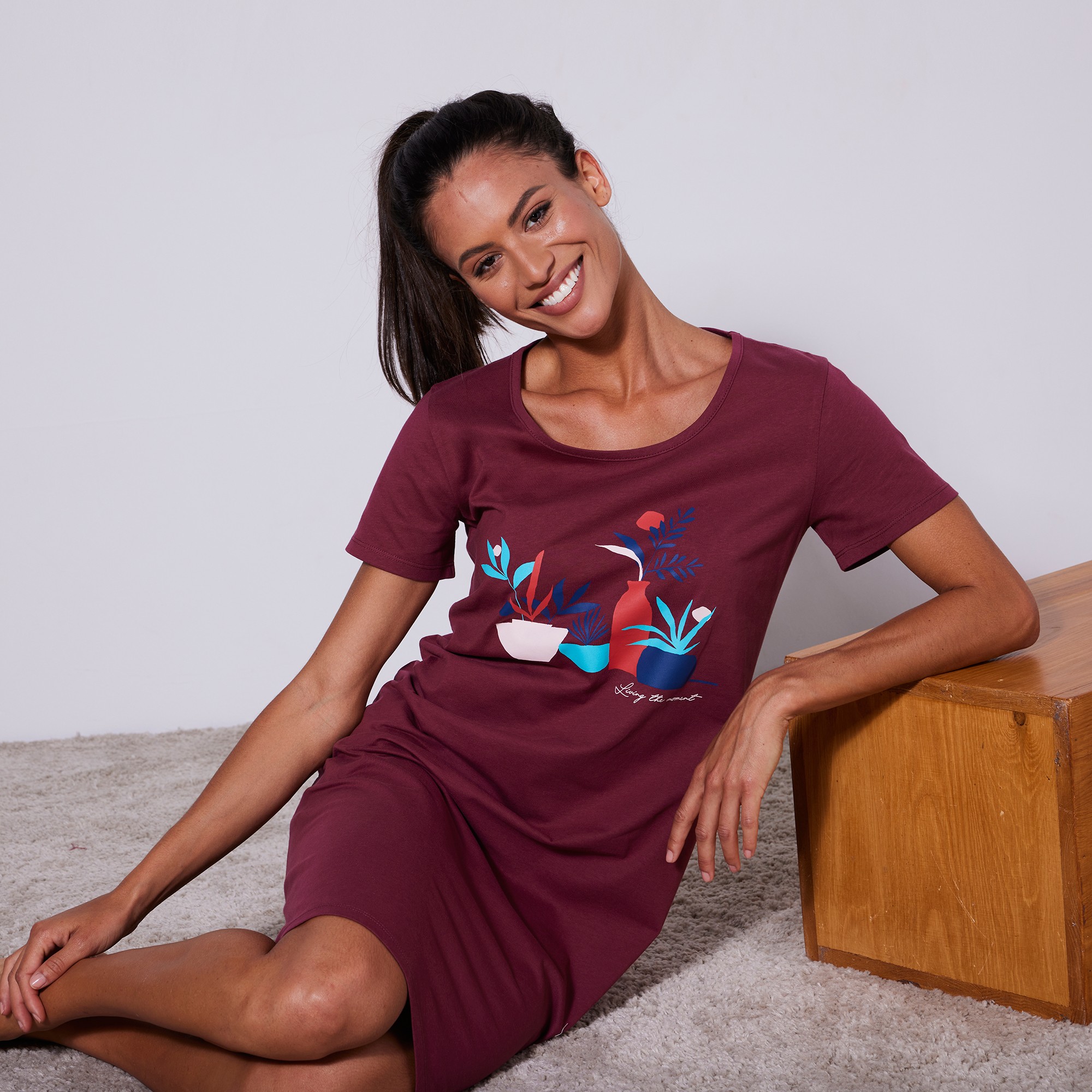 Chemise De Nuit Courte Manches Courtes Imprimé « Nature Morte » - Blancheporte