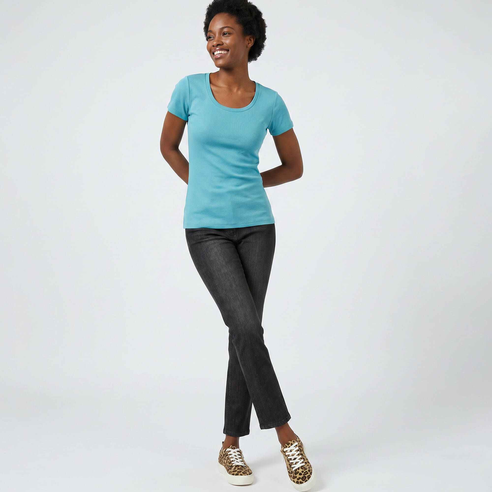 T-shirt col rond uni manches courtes en coton biologique - Blancheporte 10$