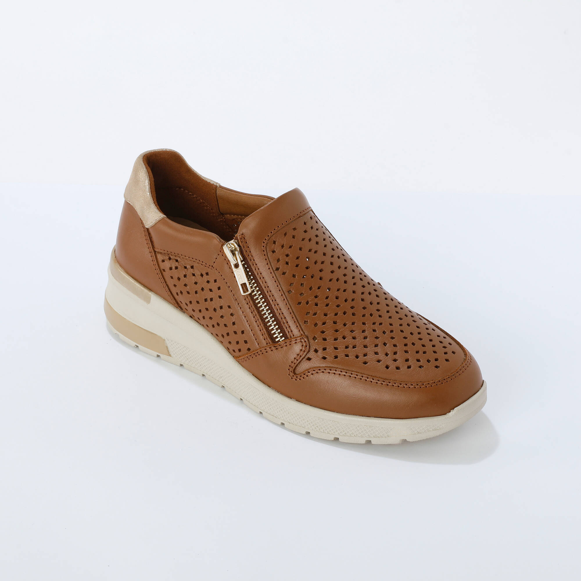 Baskets zippées compensées en cuir - Blancheporte