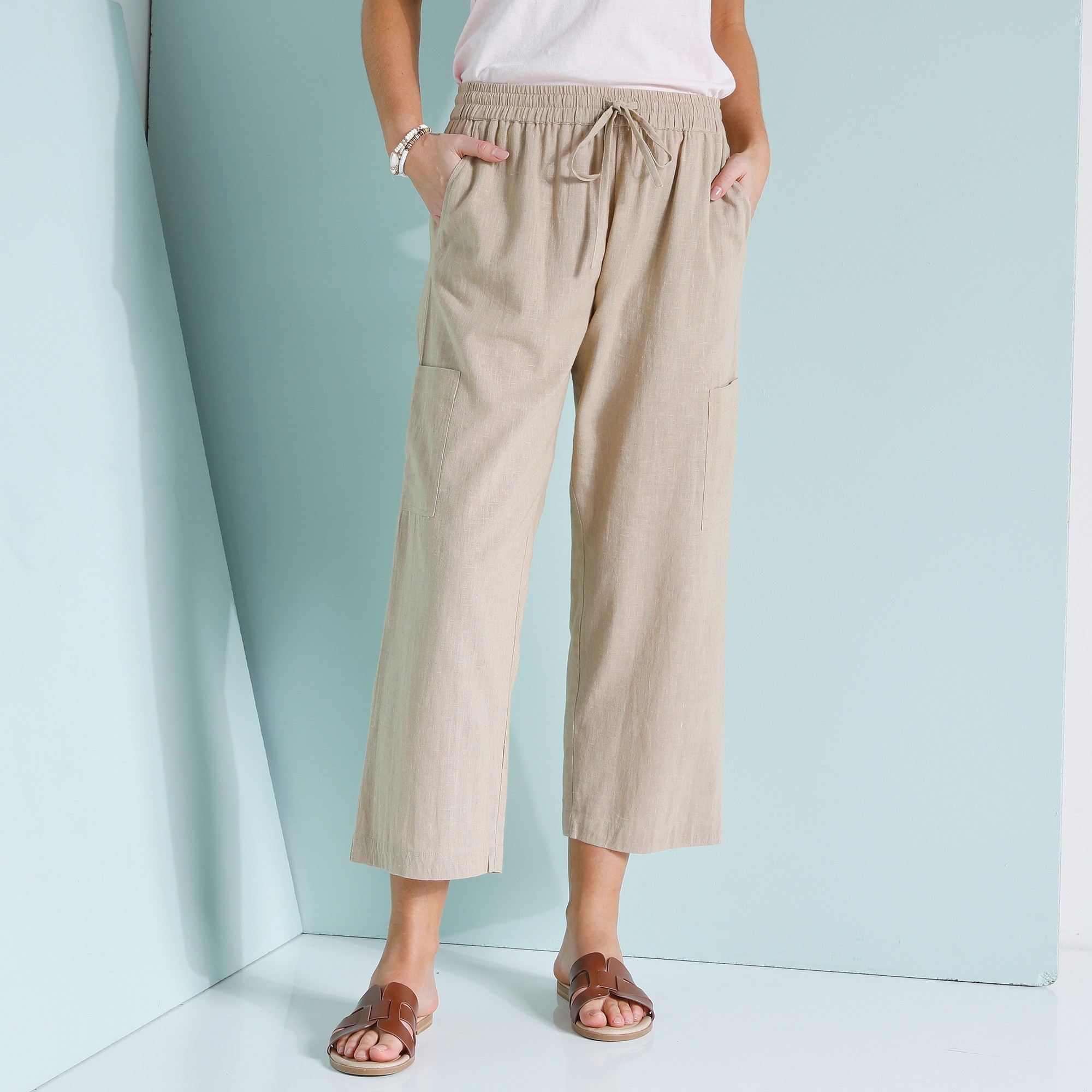 Pantacourt Large, Coton Lin, Taille Élastiquée - Blancheporte