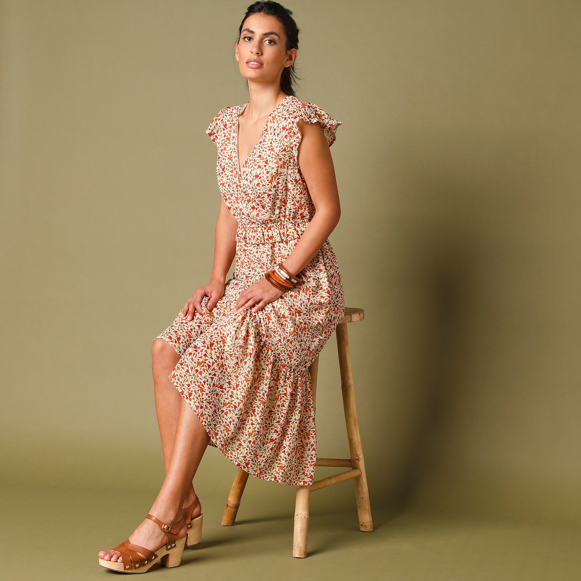 Robe cache-cœur imprimée - 52 - Écru - Lora Zellini