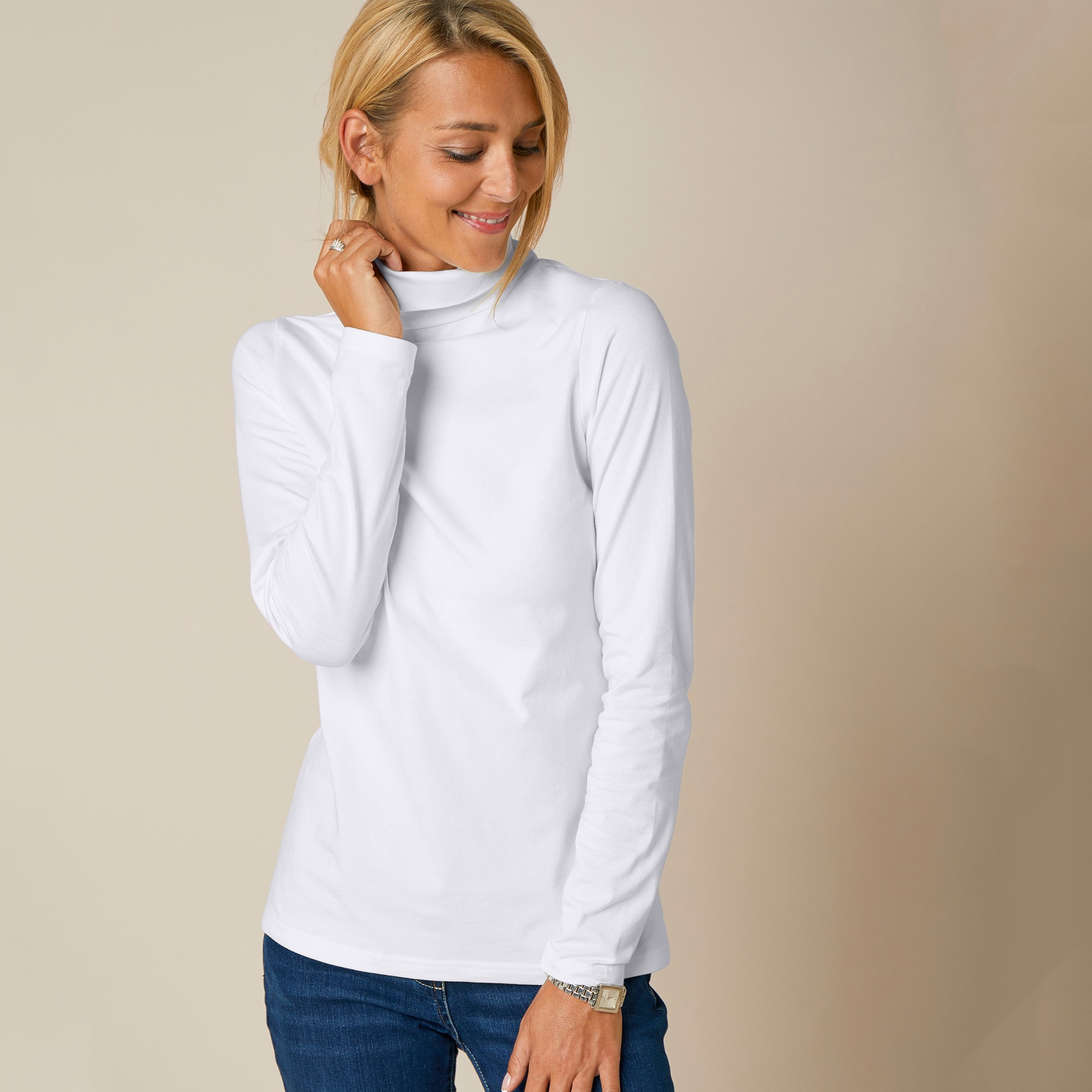 Sous-pull Col Roulé Coton Stretch Uni - Blancheporte