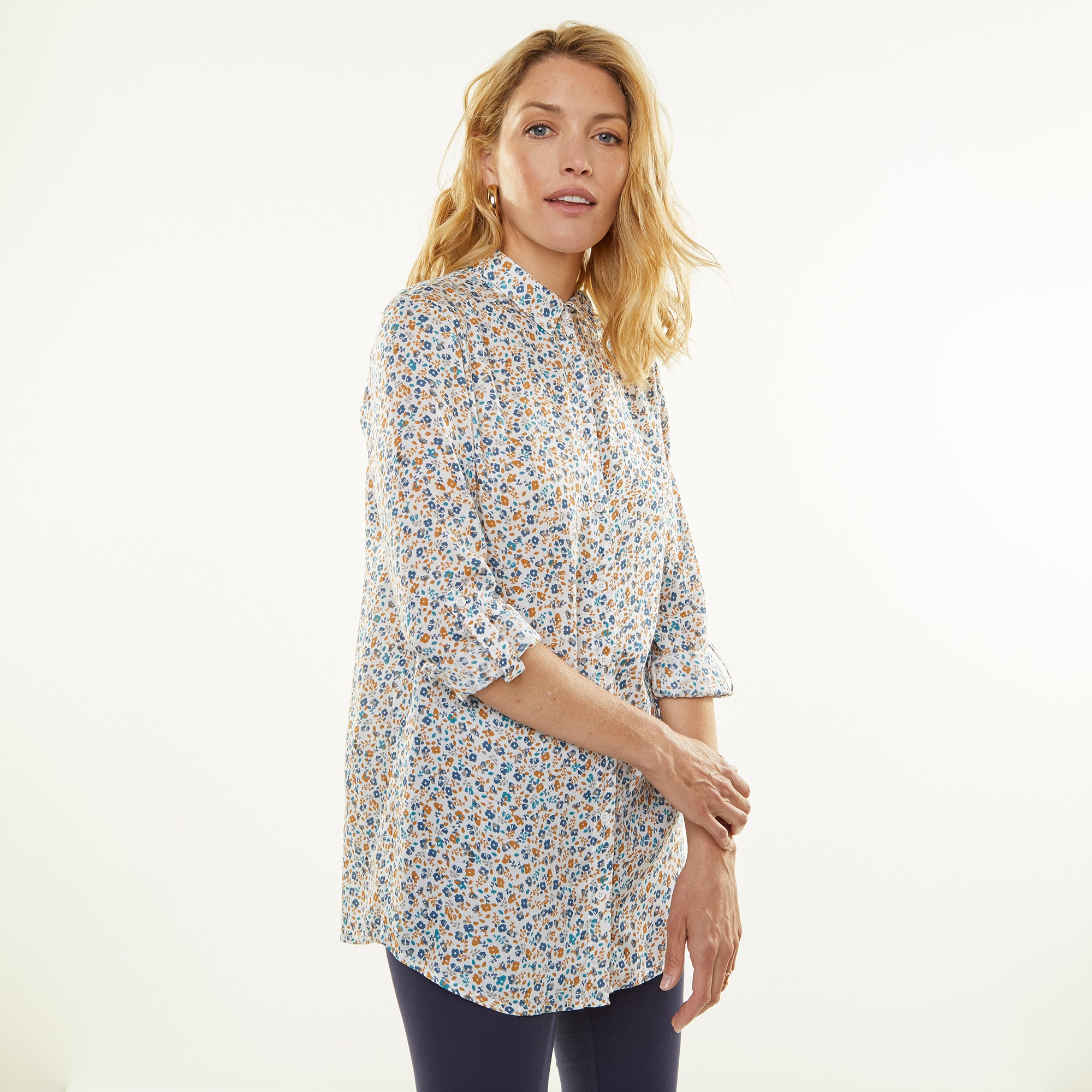 Chemise Liquette Boutonnée Imprimé Fleuri, Crêpe - Blancheporte