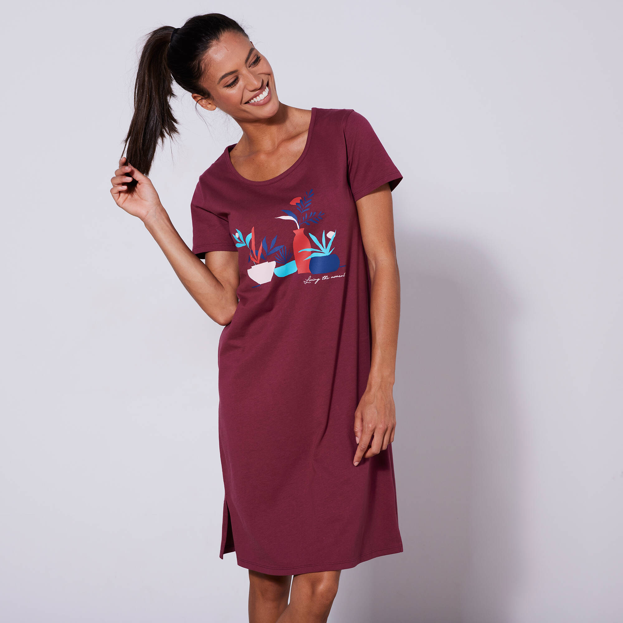 Chemise de nuit courte manches courtes imprime nature morte