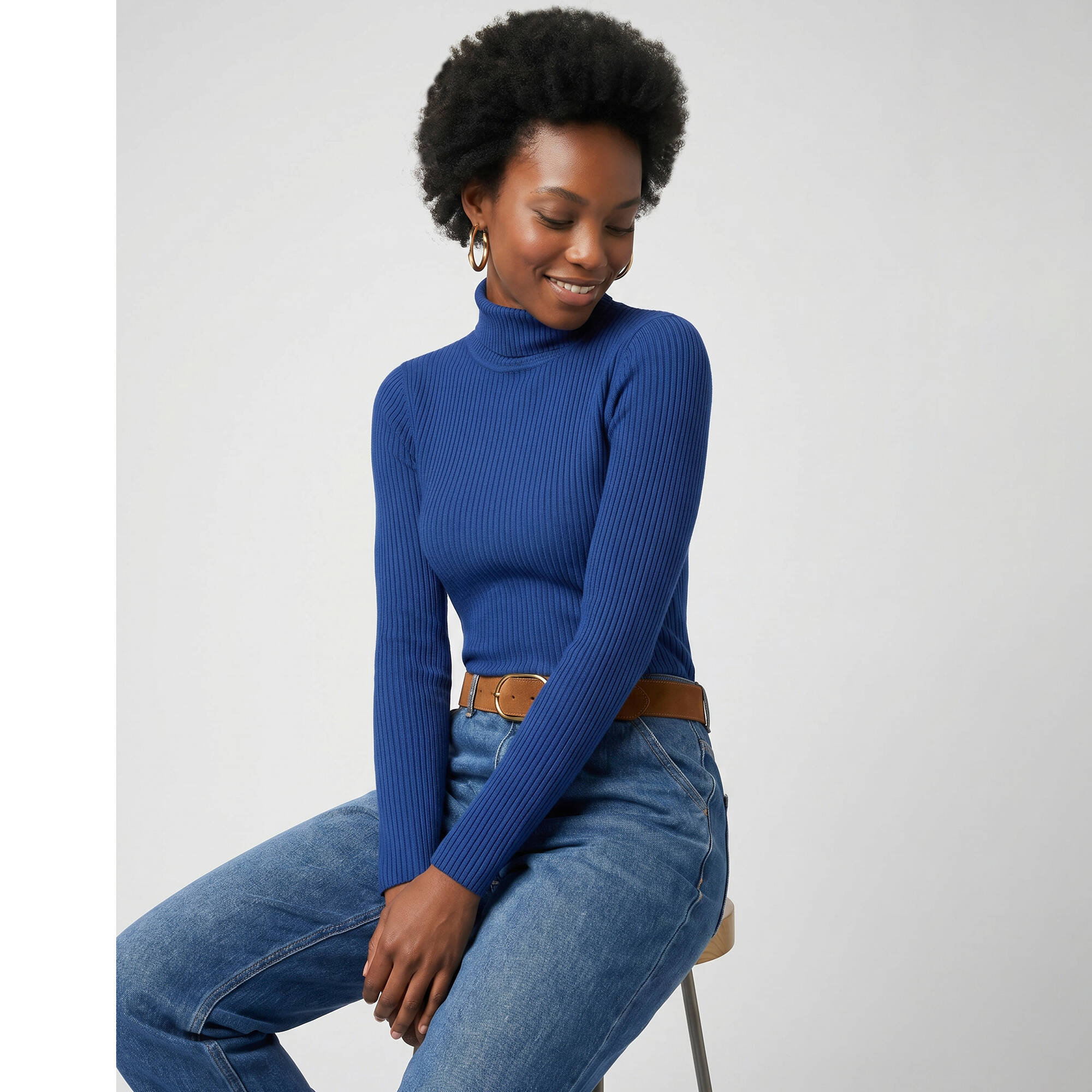 Pull col roulé, maille côtelée - Blancheporte