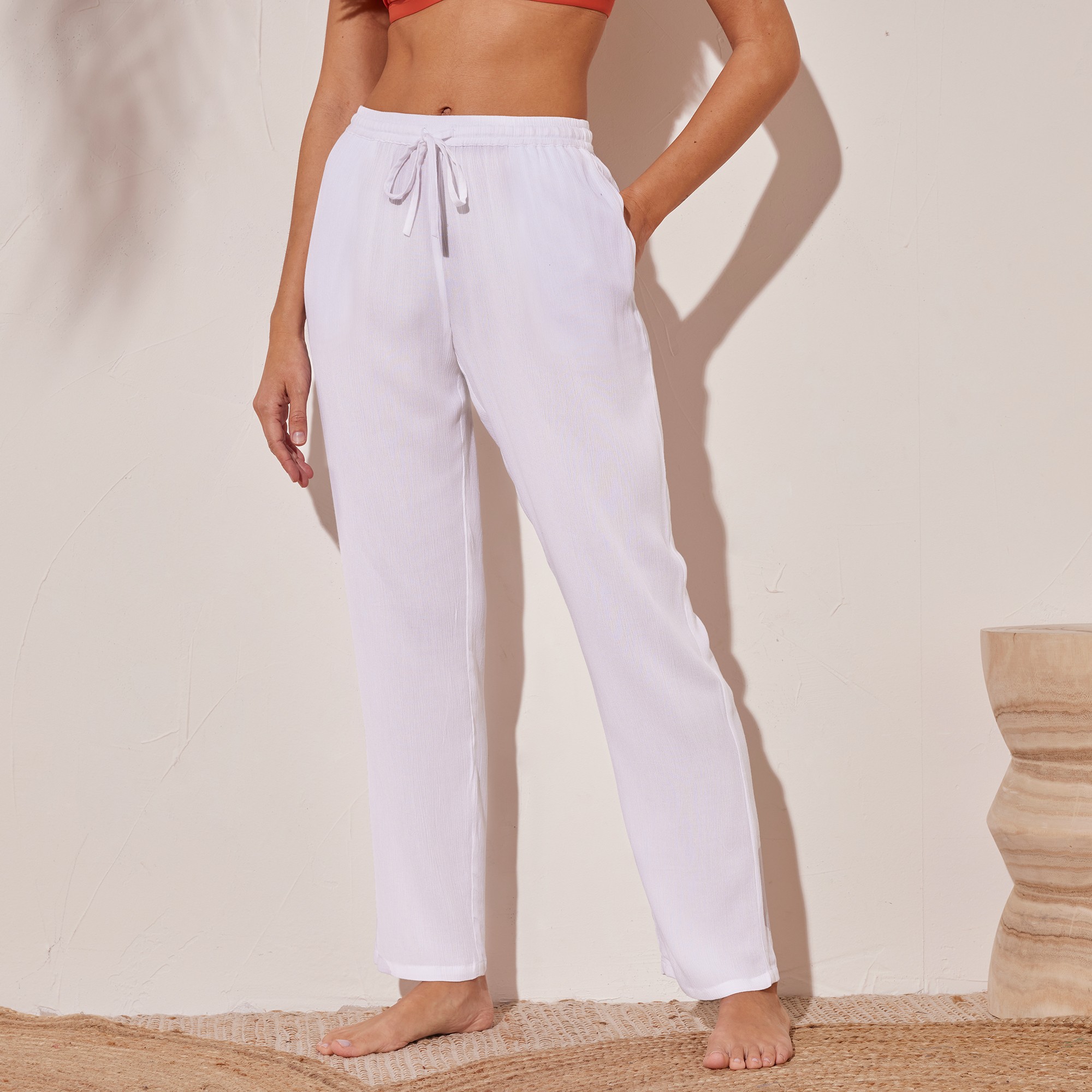 Pantalon Droit Uni, Crépon Fluide - Blancheporte